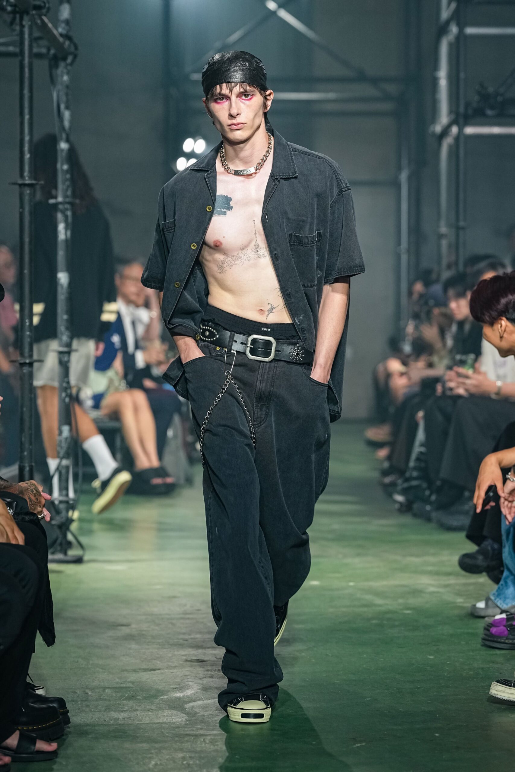 black denim shirt and pants