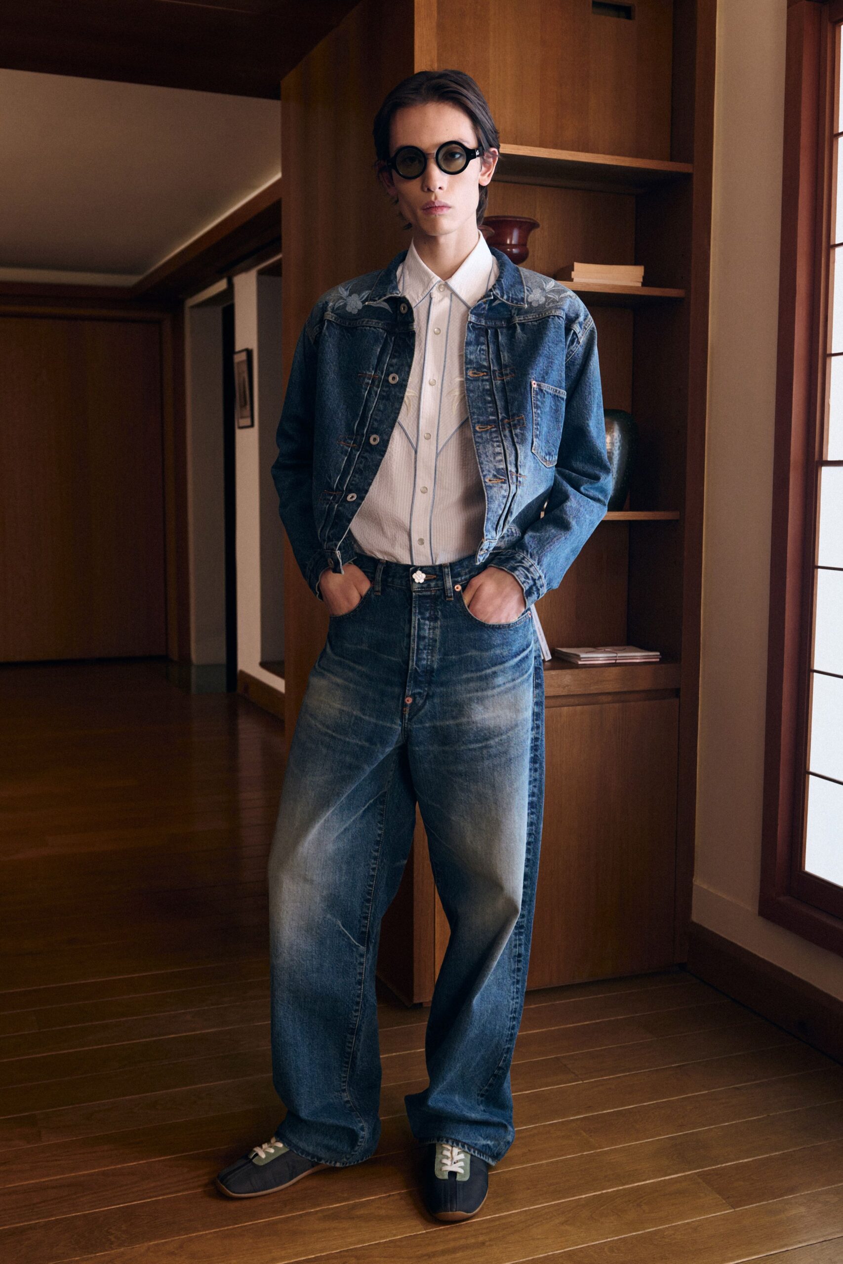 denim jacket with relaxed pants