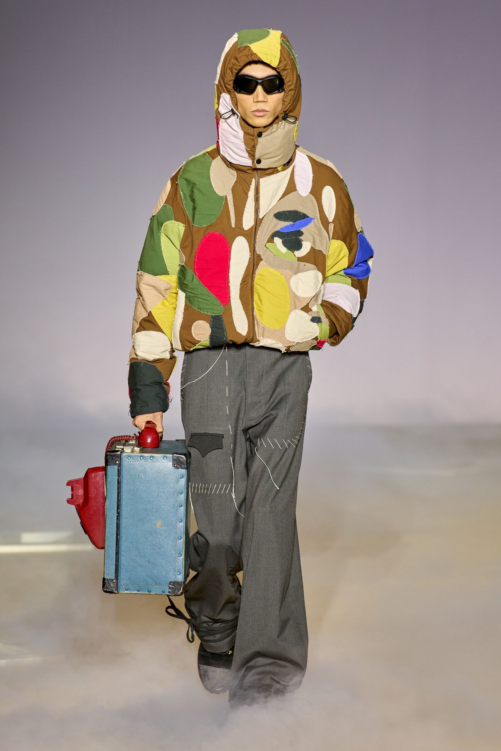 multi-colored relaxed hoodie with gray pants