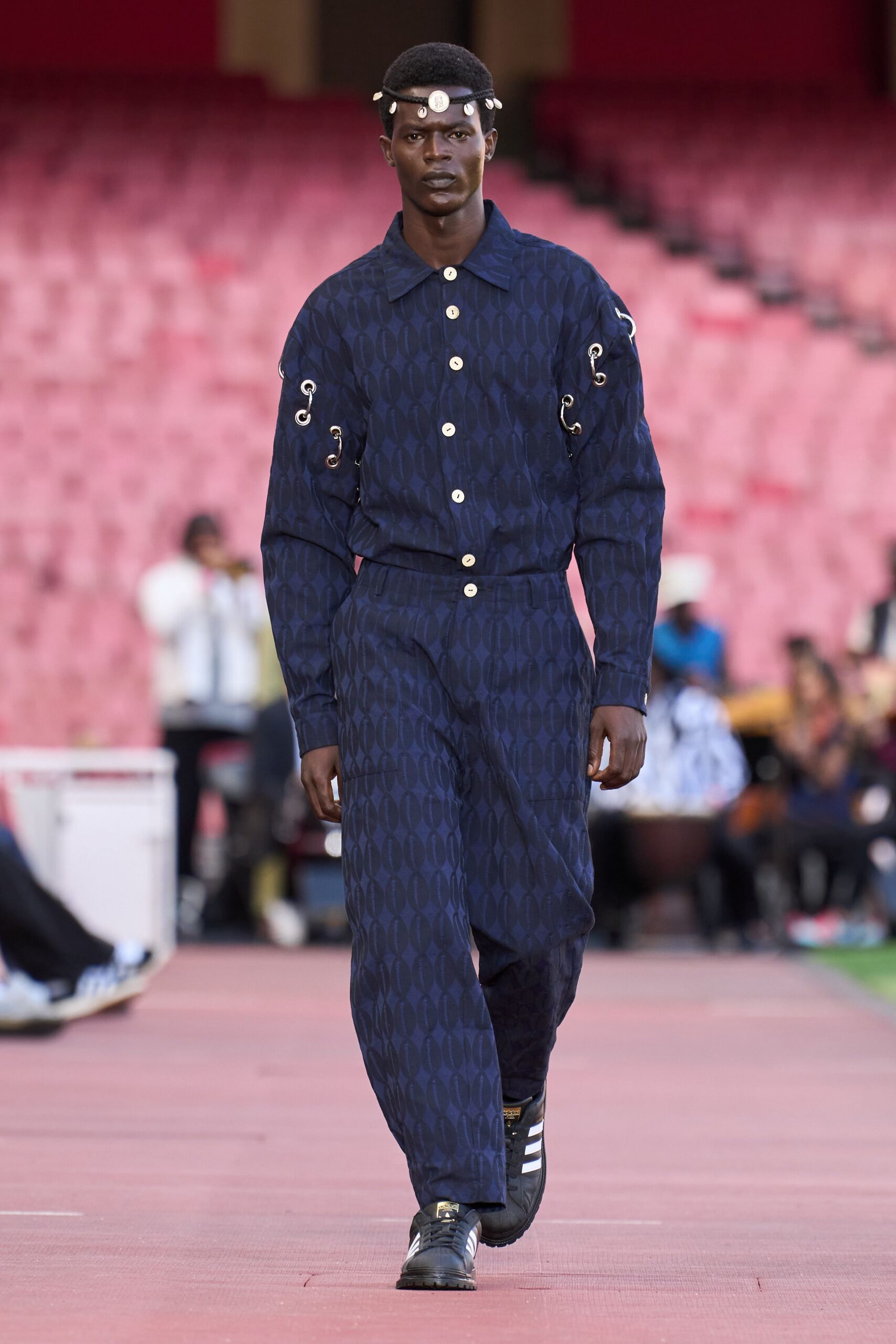 blue printed shirt and pants
