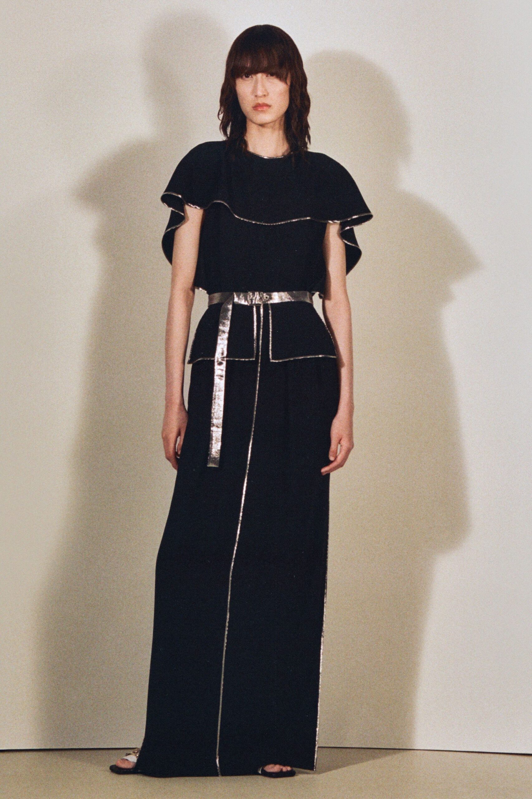 black cotton sleeveless high-neck fitted layered belted dress