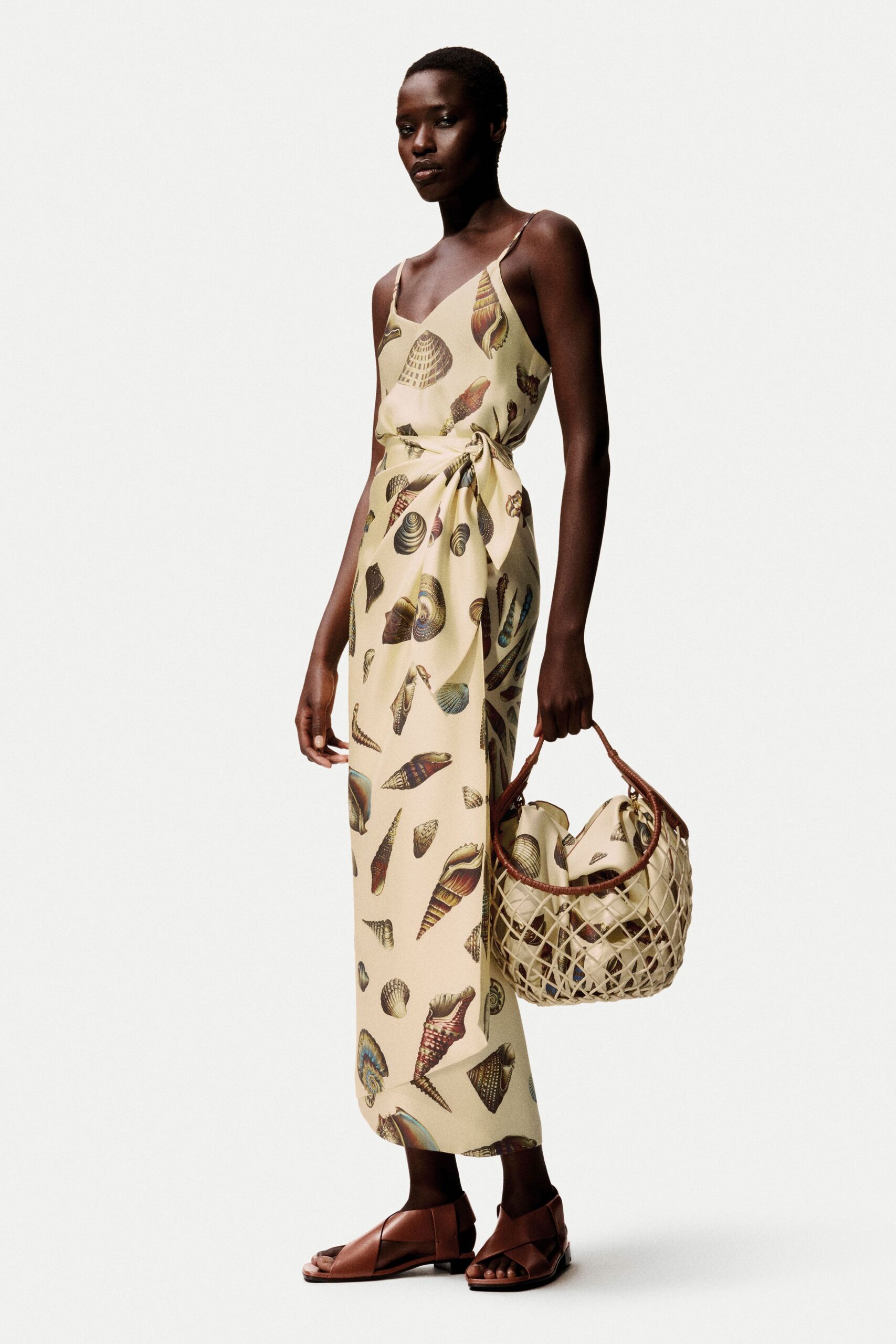 yellow silk sleeveless v-neck fitted printed maxi dress