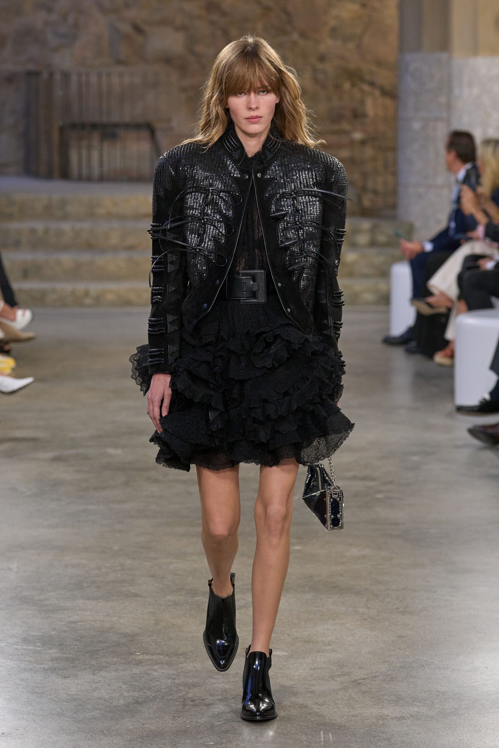 black leather jacket and dress