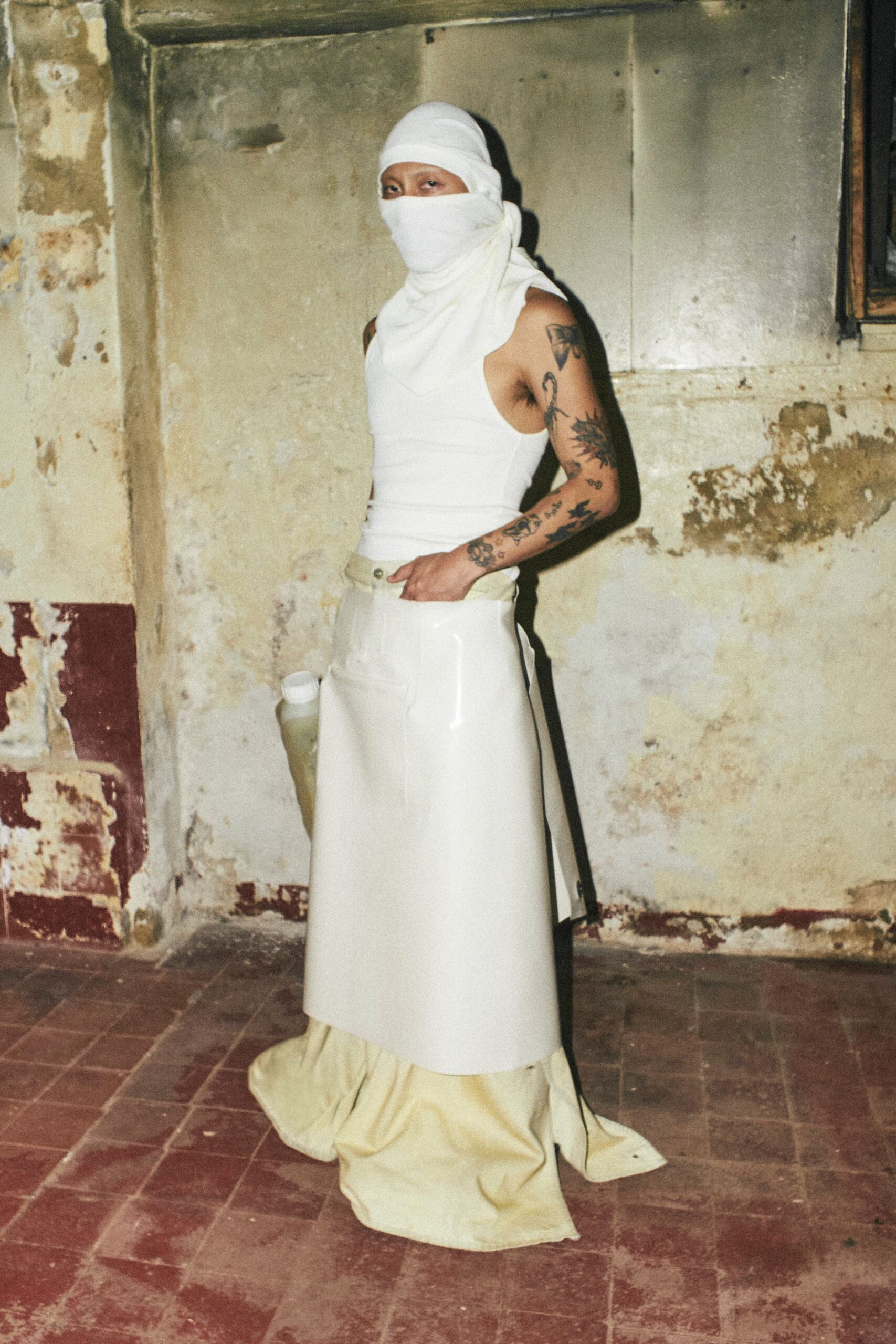 white vinyl fitted high-waisted straight-leg maxi skirt