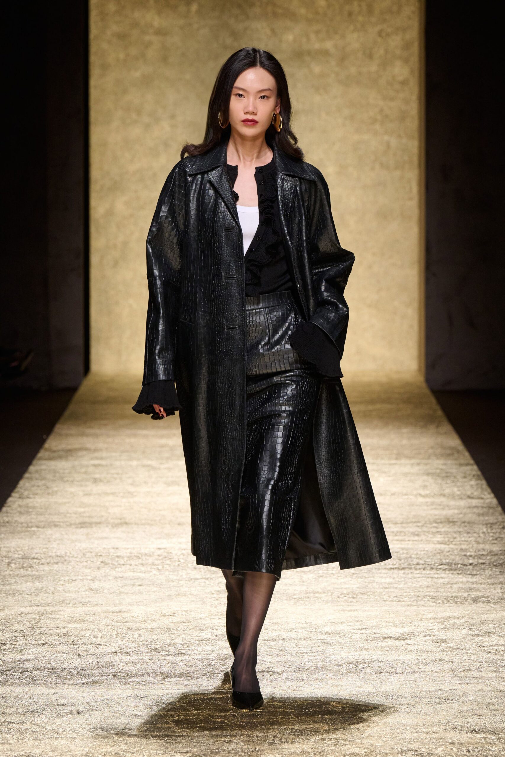 black leather coat with skirt