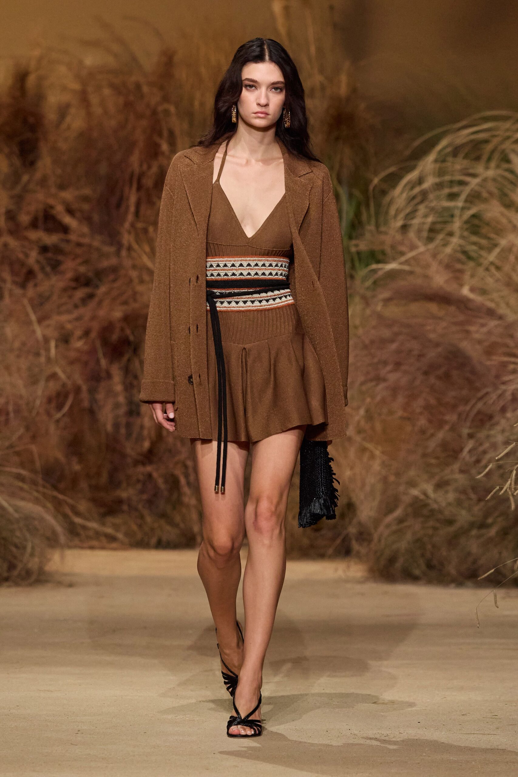brown fitted mini dress with jacket