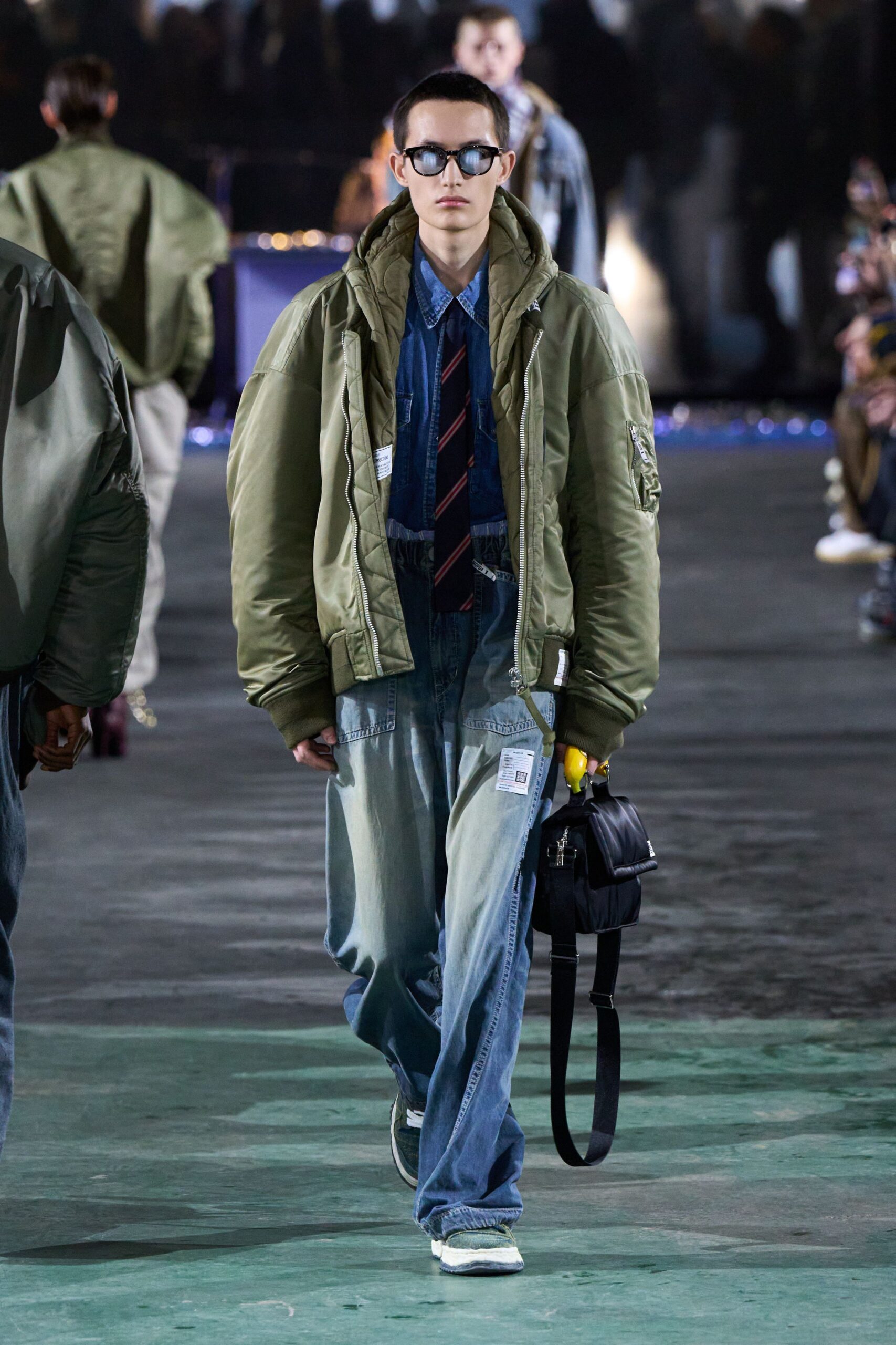 oversized green jacket with denim