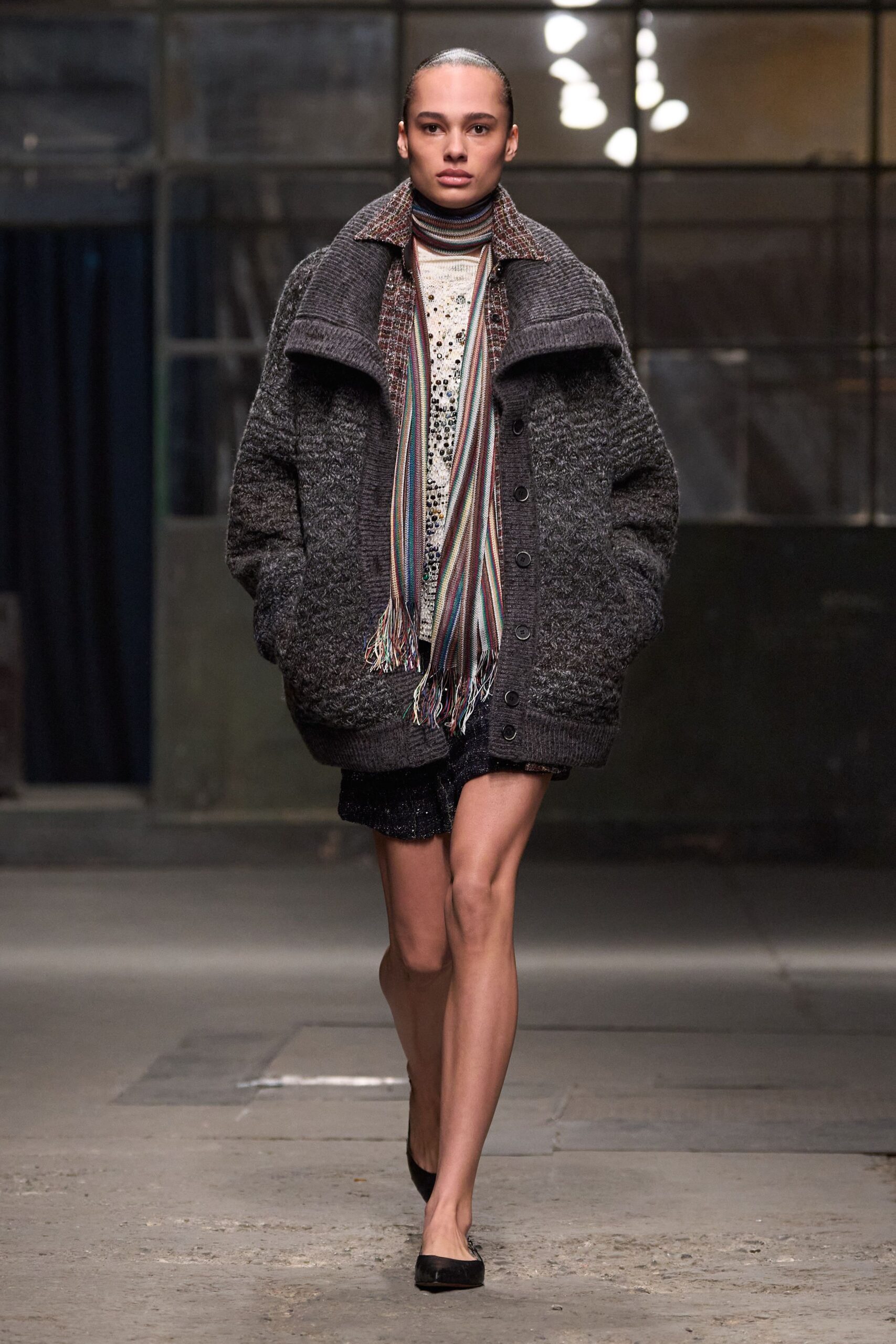 gray oversized coat with sequined top