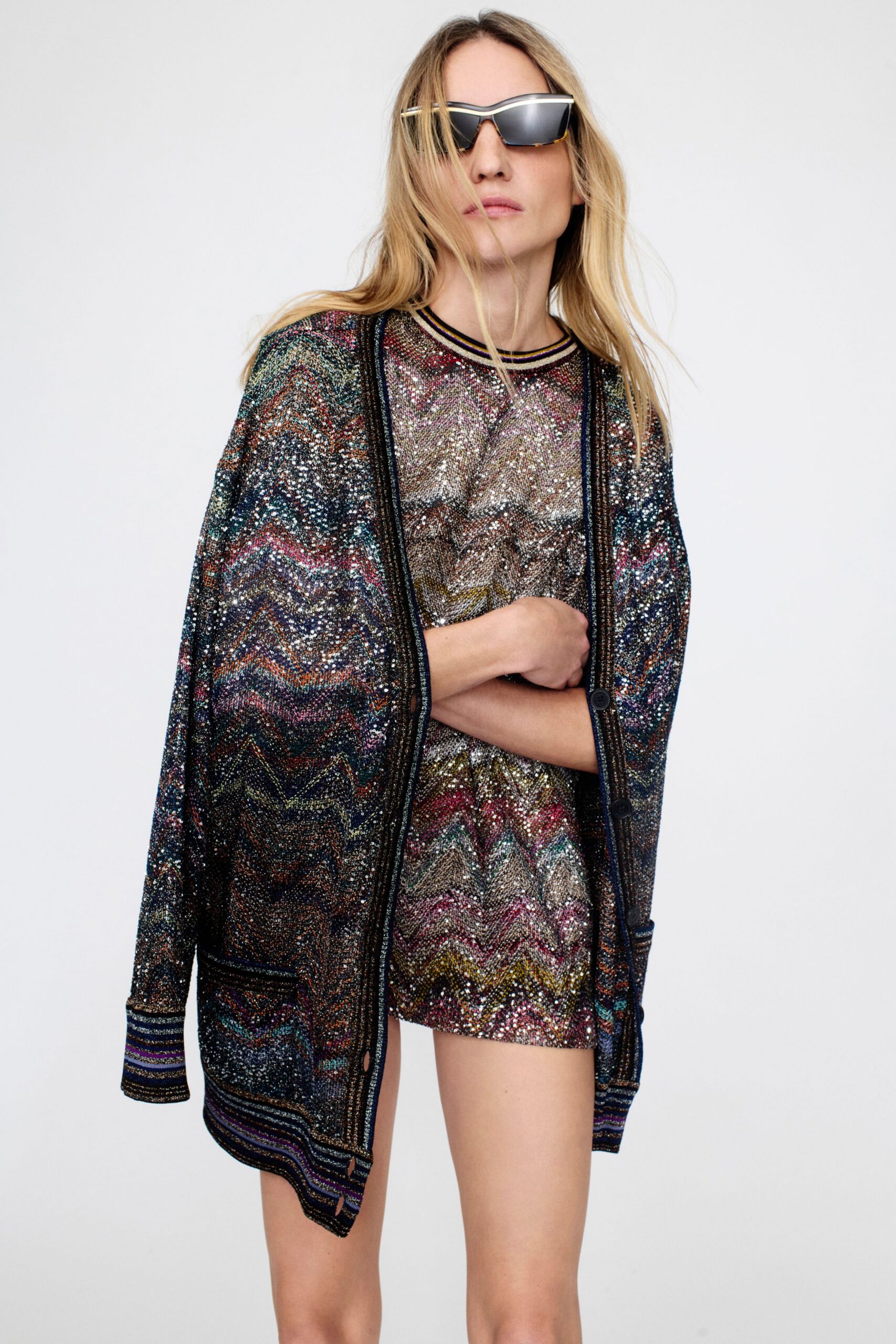 multi silk relaxed sequined shiny cape