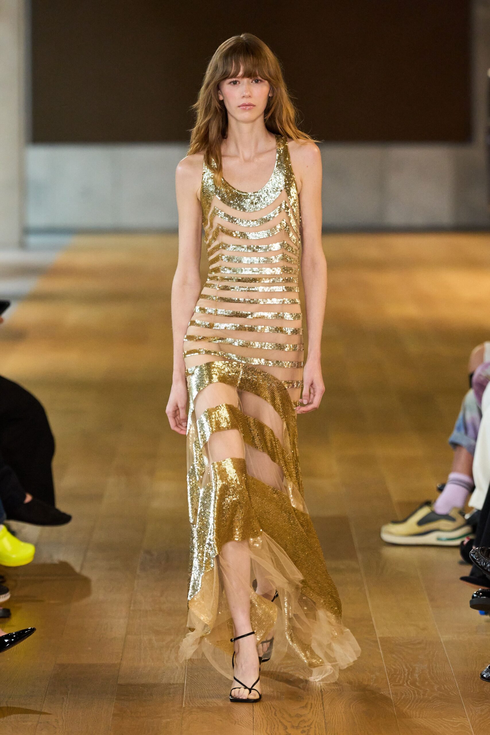 gold sequin sleeveless gown