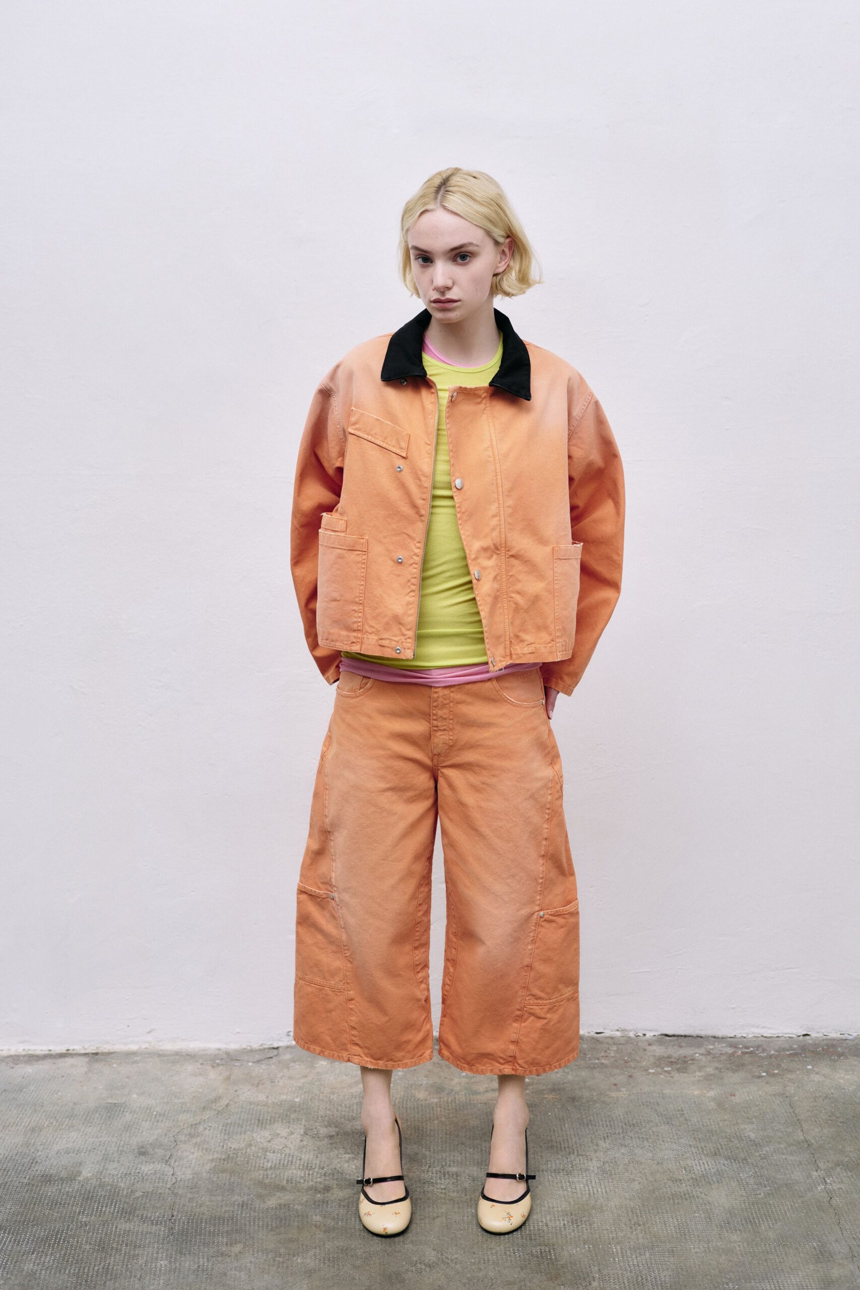 orange cotton long-sleeve collared relaxed buttoned jacket