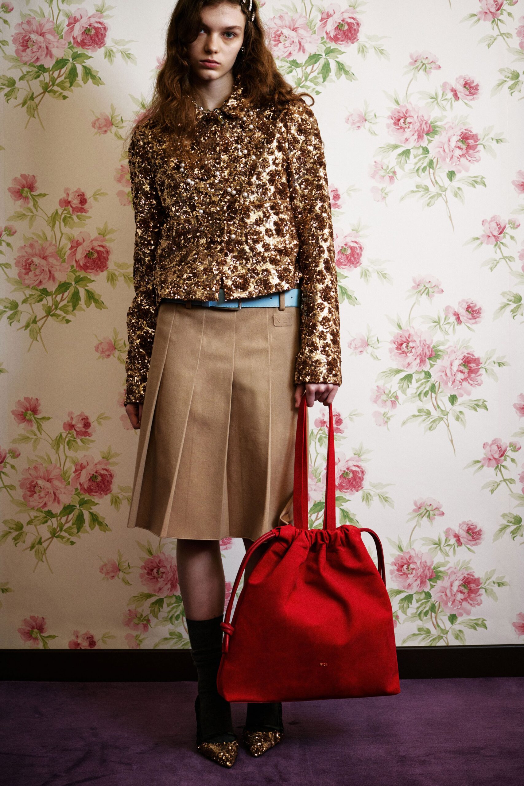 gold sequin long-sleeve collared fitted embellished shiny blouse
