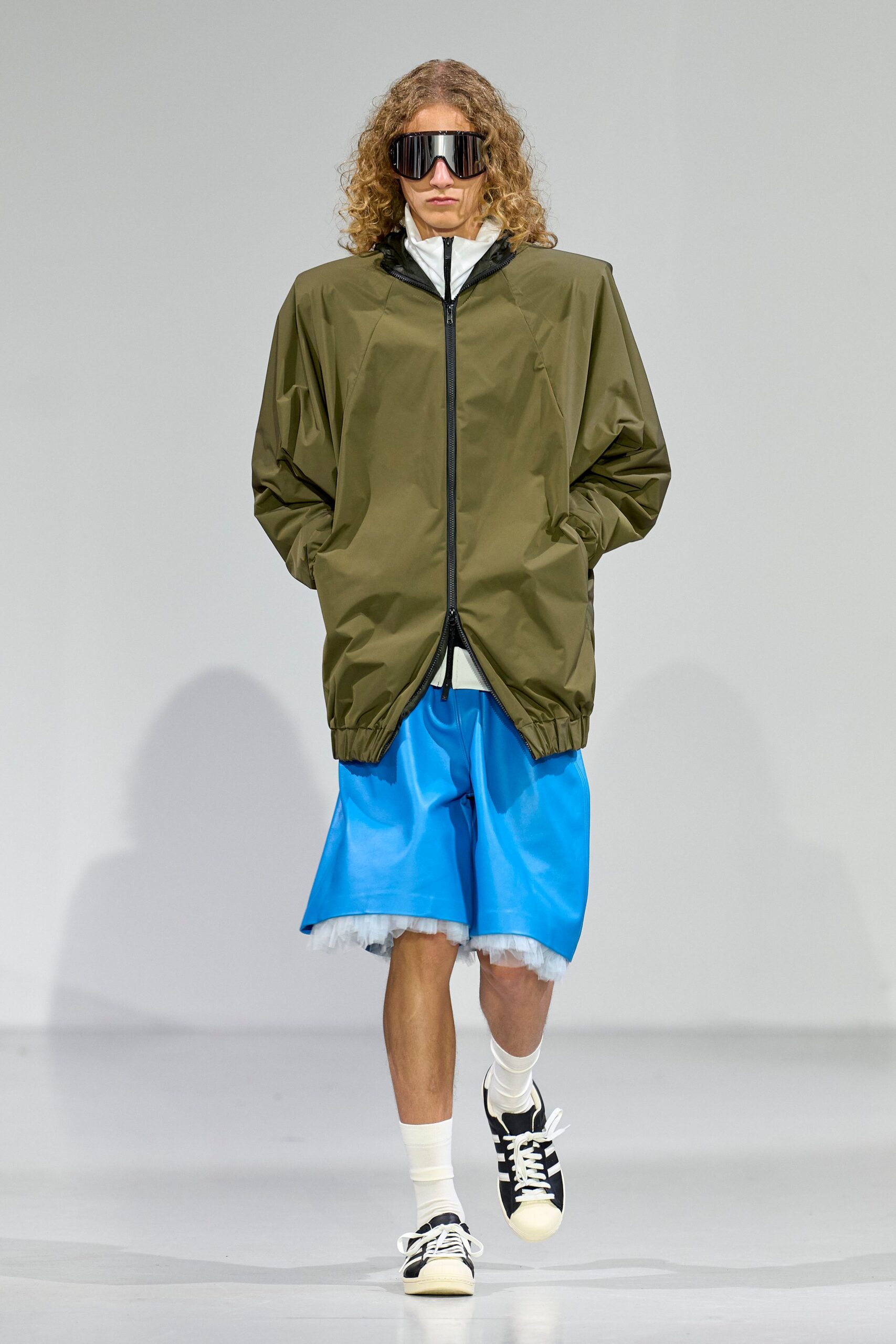 green vinyl long-sleeve hooded relaxed jacket