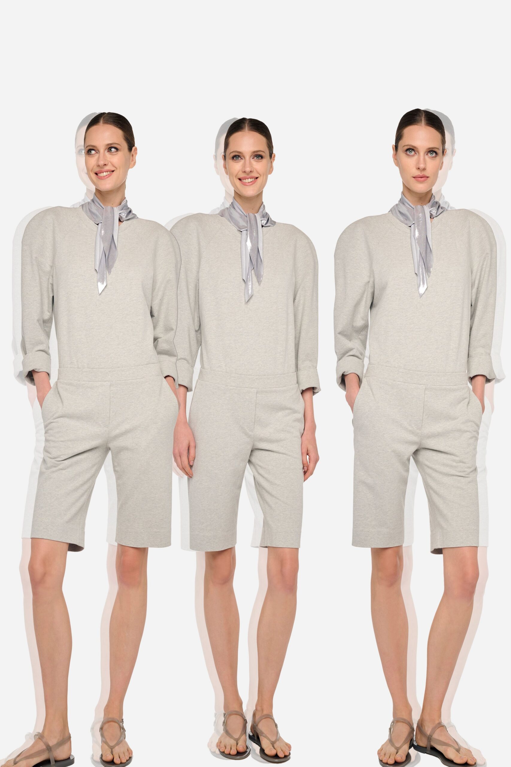 gray relaxed romper with scarf