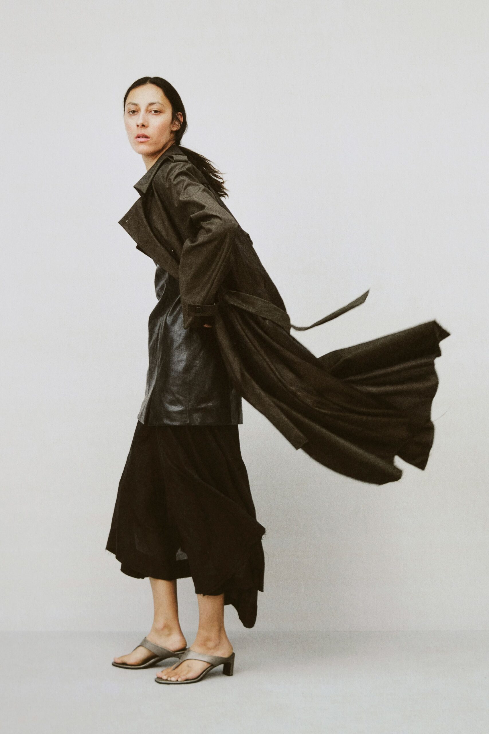 black leather coat and dress