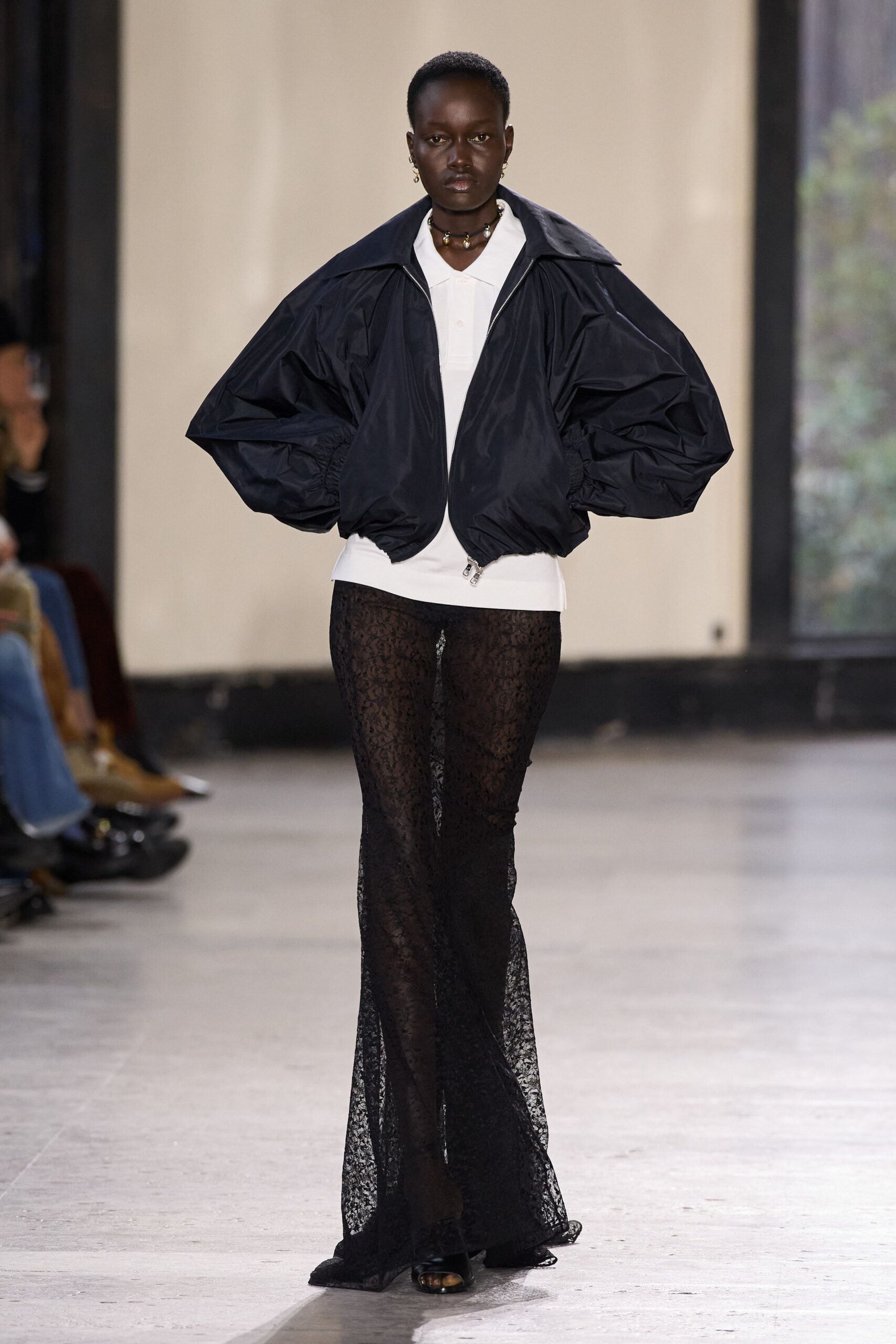black lace fitted flared sheer pants