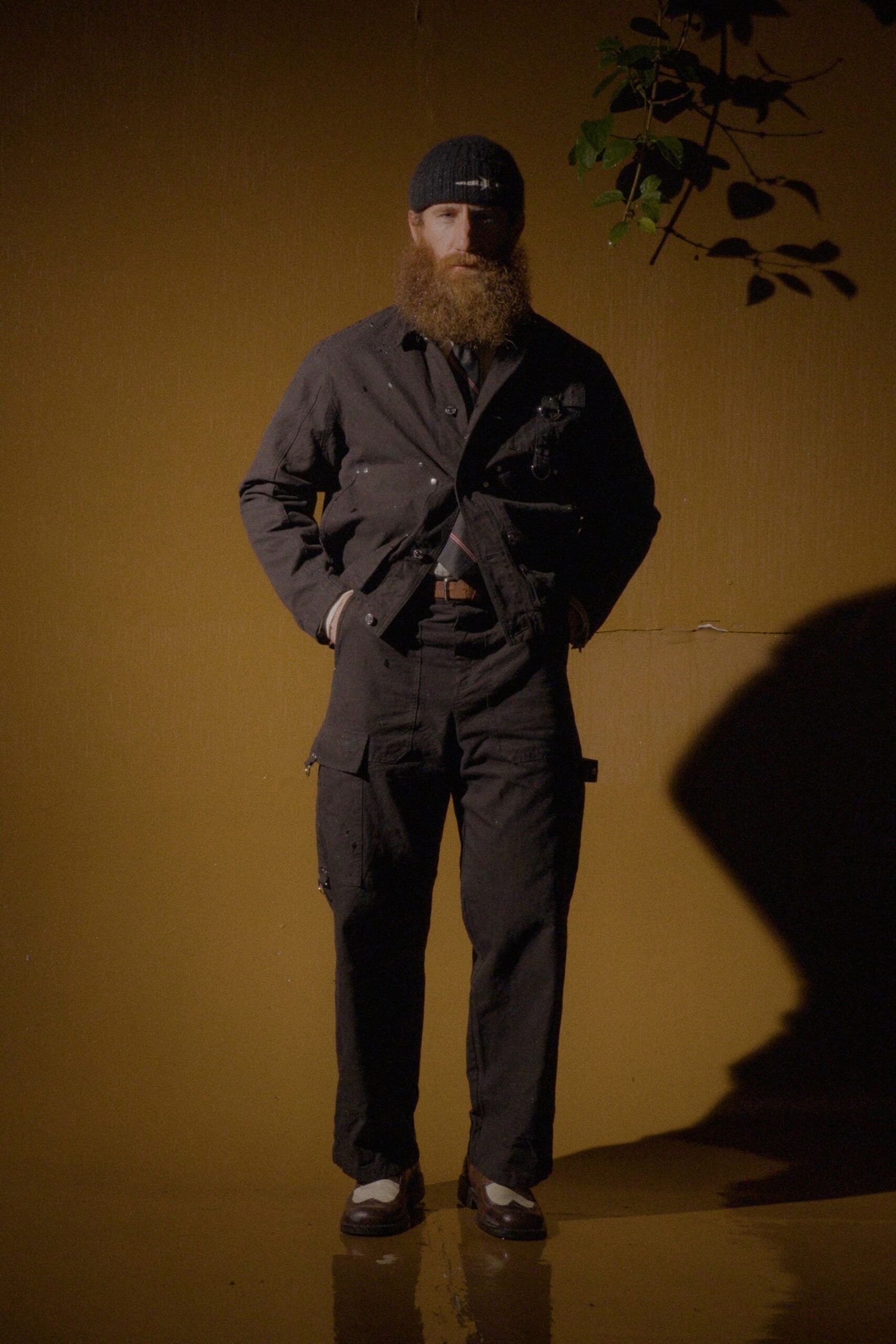 black cotton jacket with cargo pants