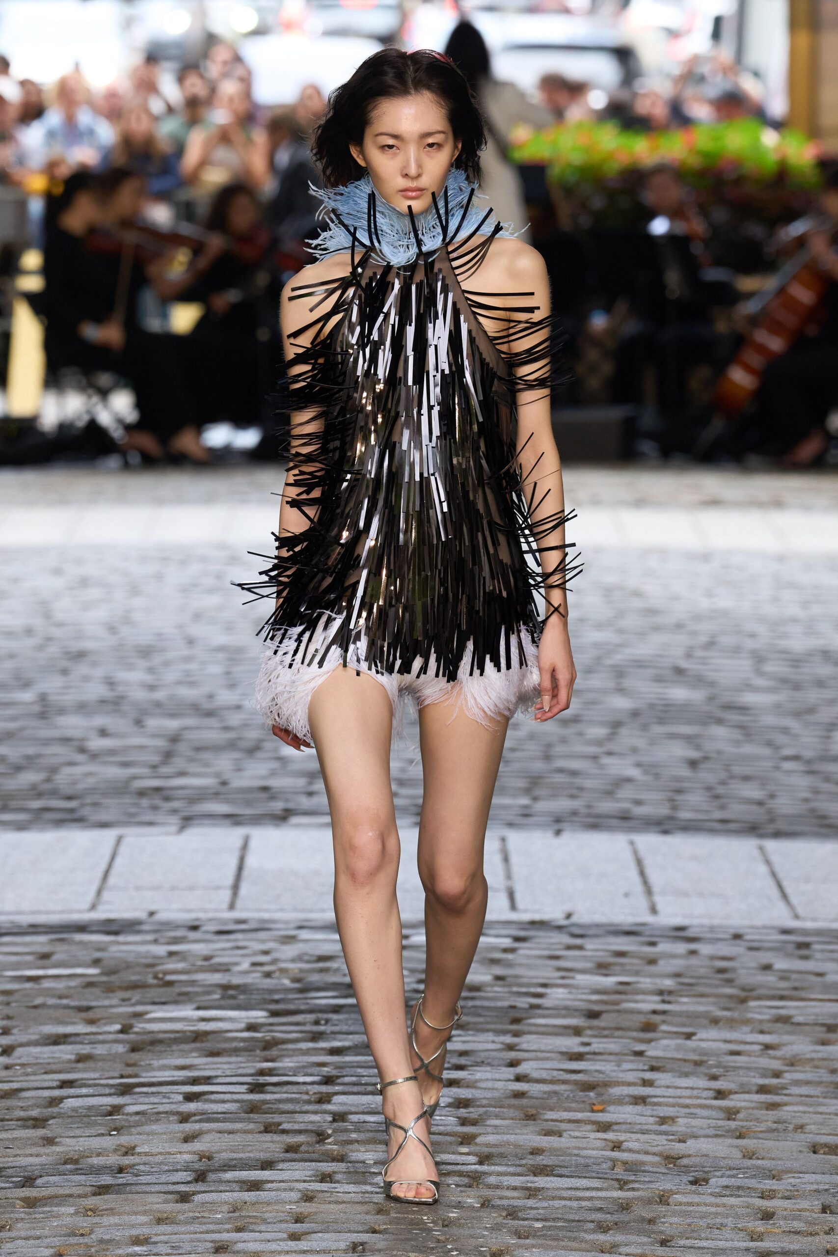 black and white fringed mini dress