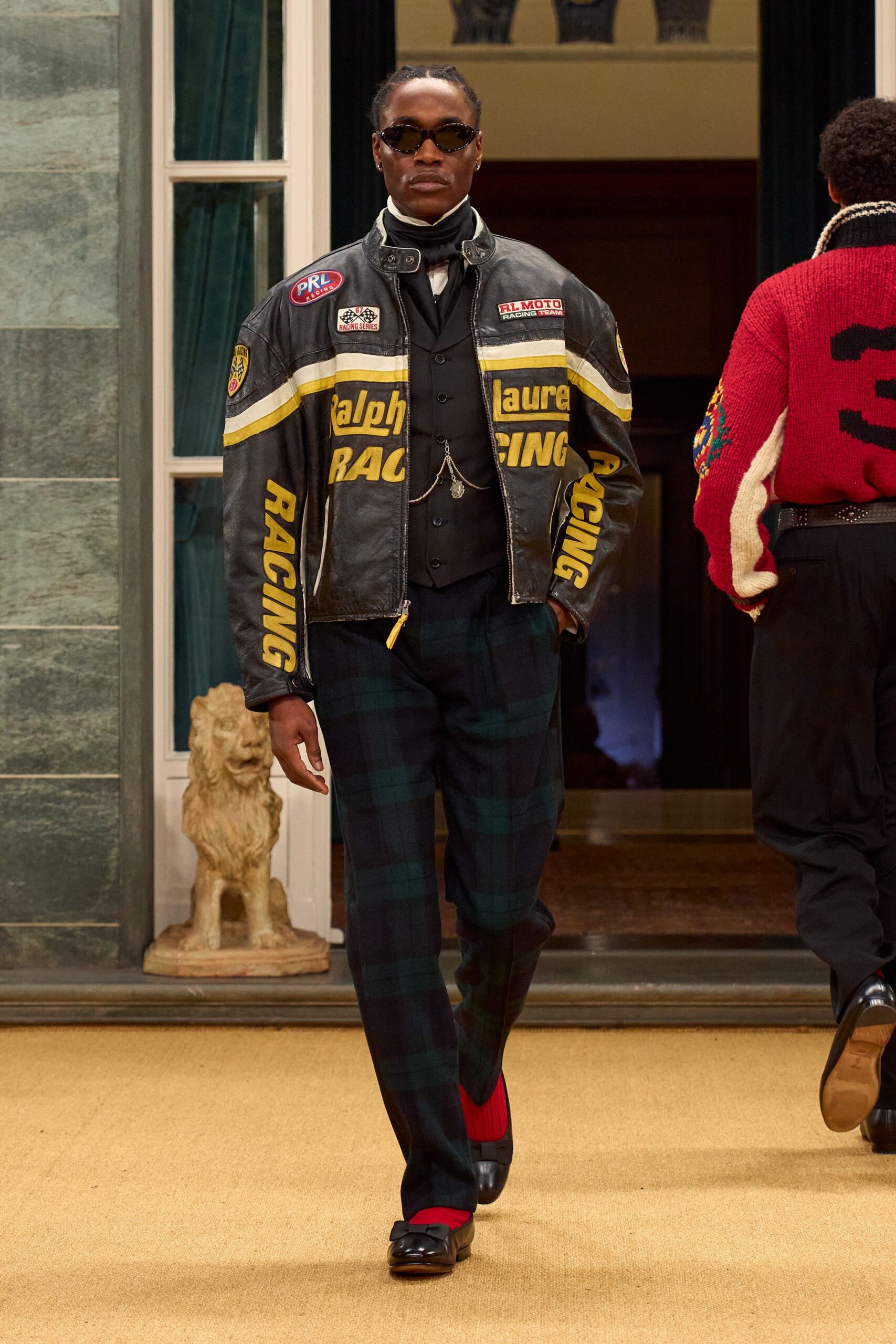 black leather racing jacket
