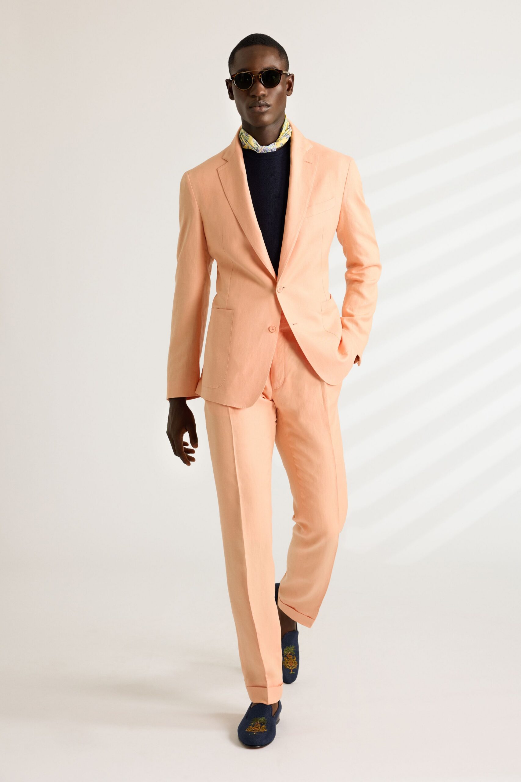 orange cotton long-sleeve collared tailored buttoned suit