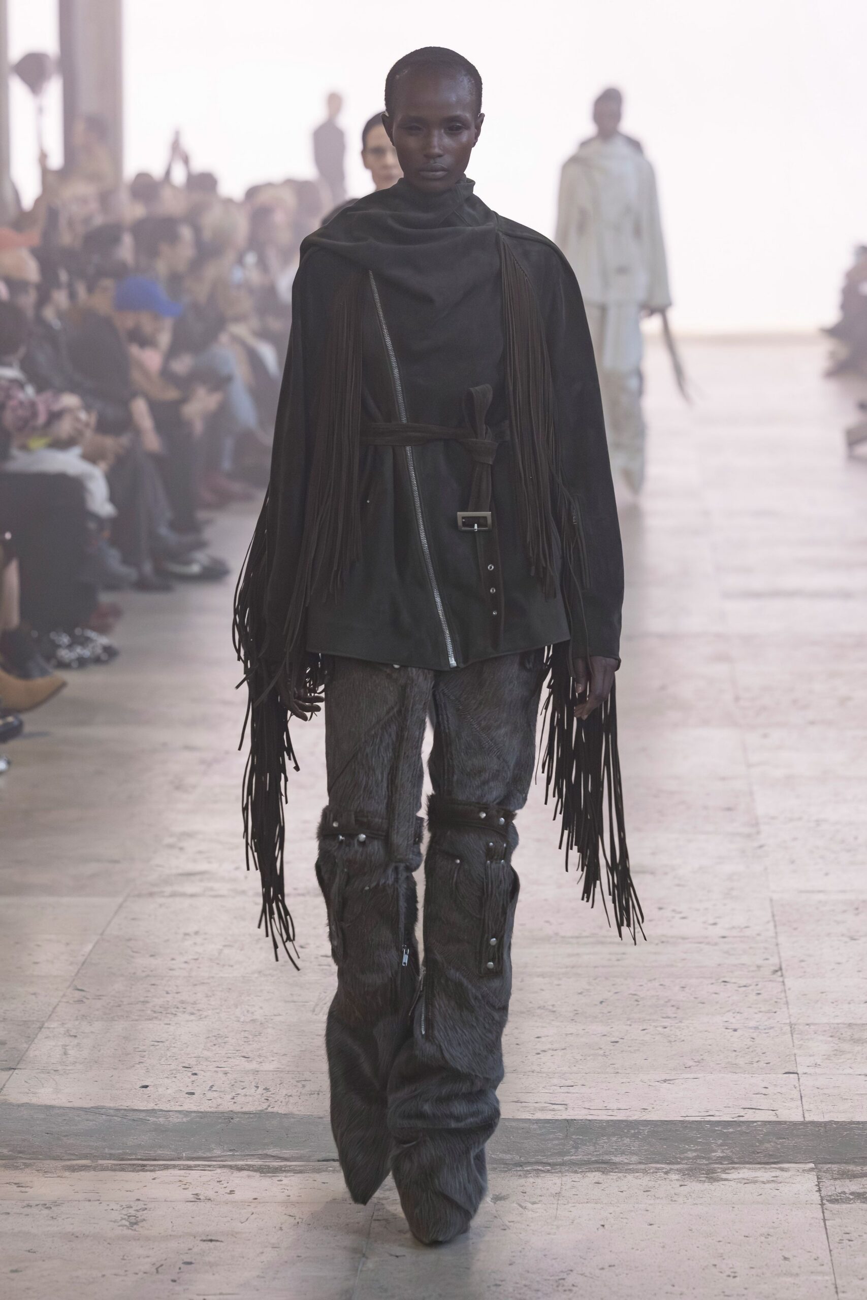 black leather top with fringes