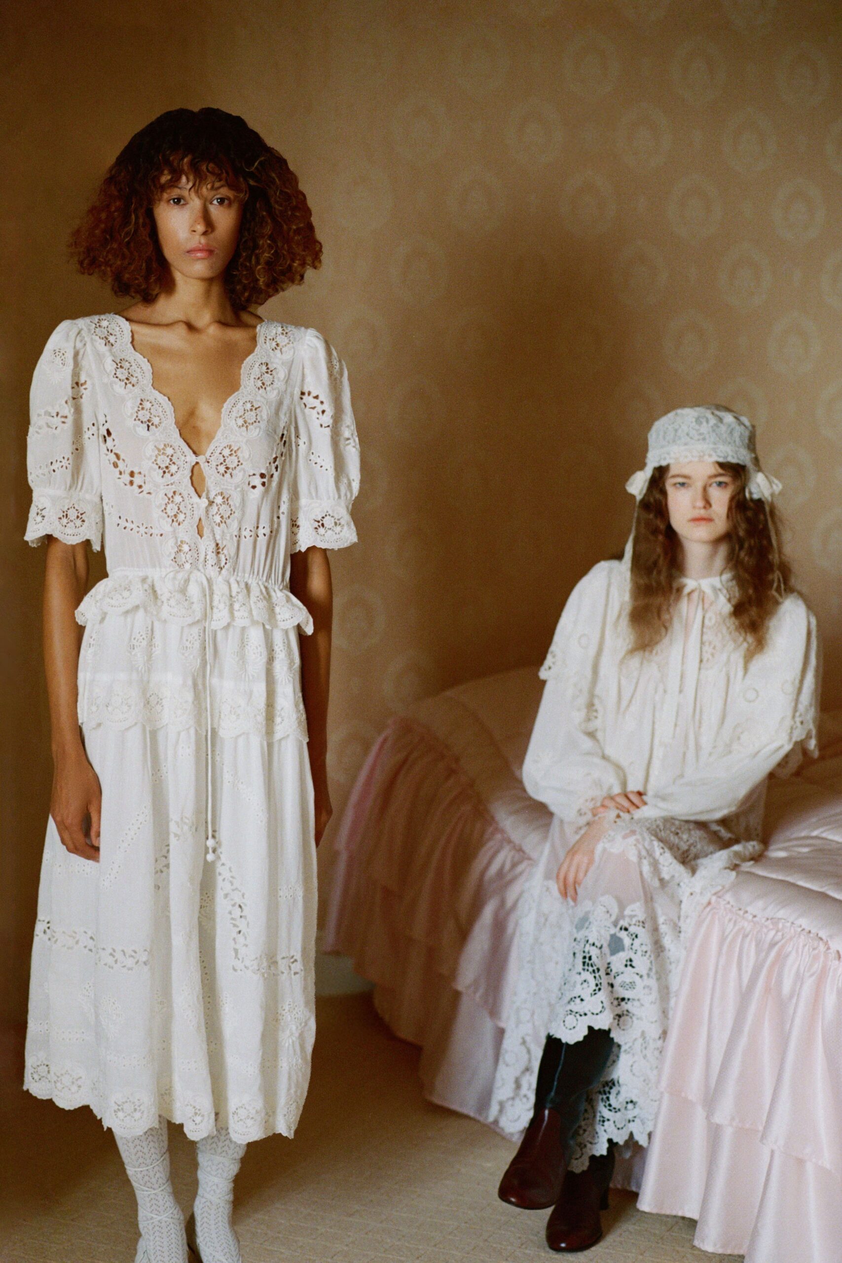 white cotton short-sleeve v-neck relaxed embroidered tiered dress