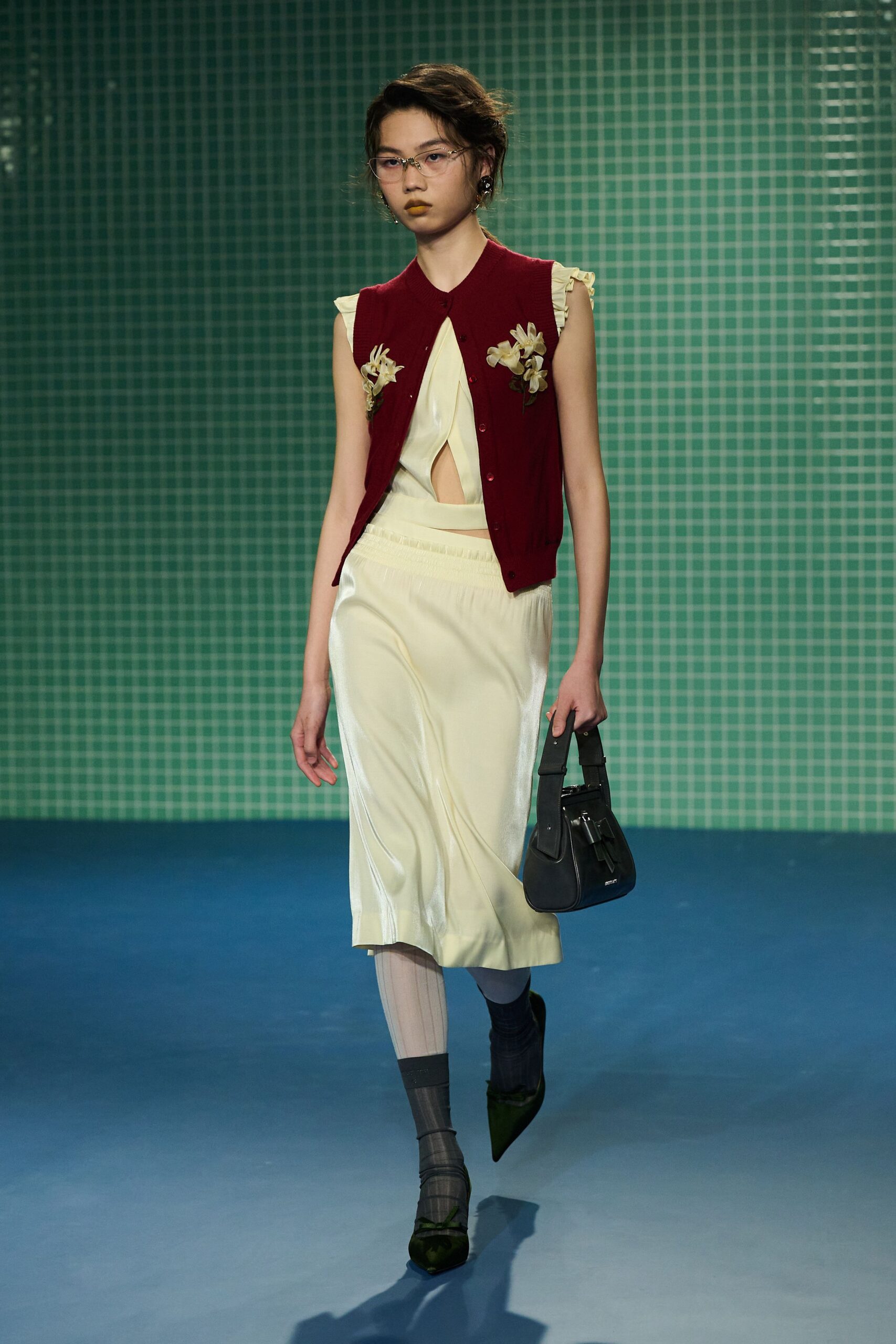 red velvet vest white midi dress