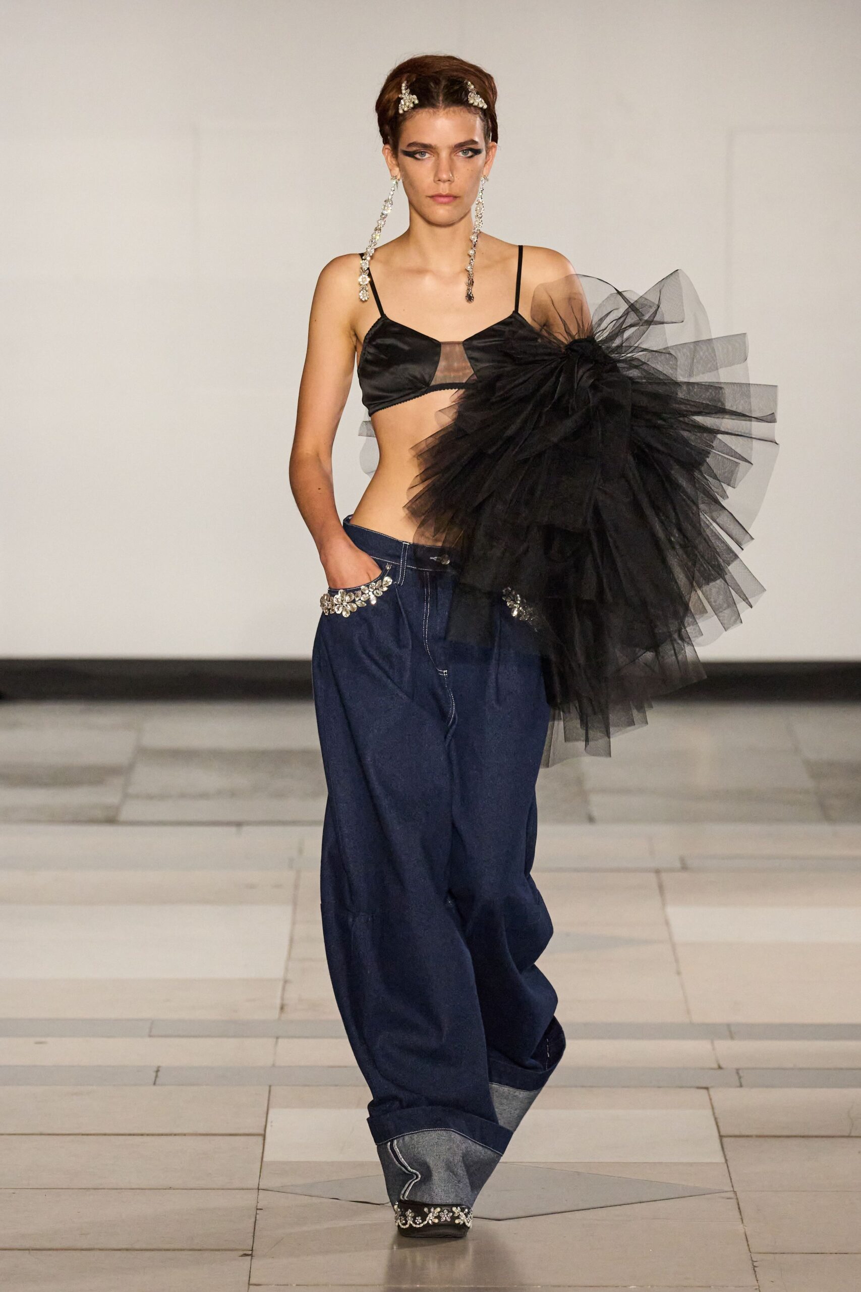 black tulle layered bag