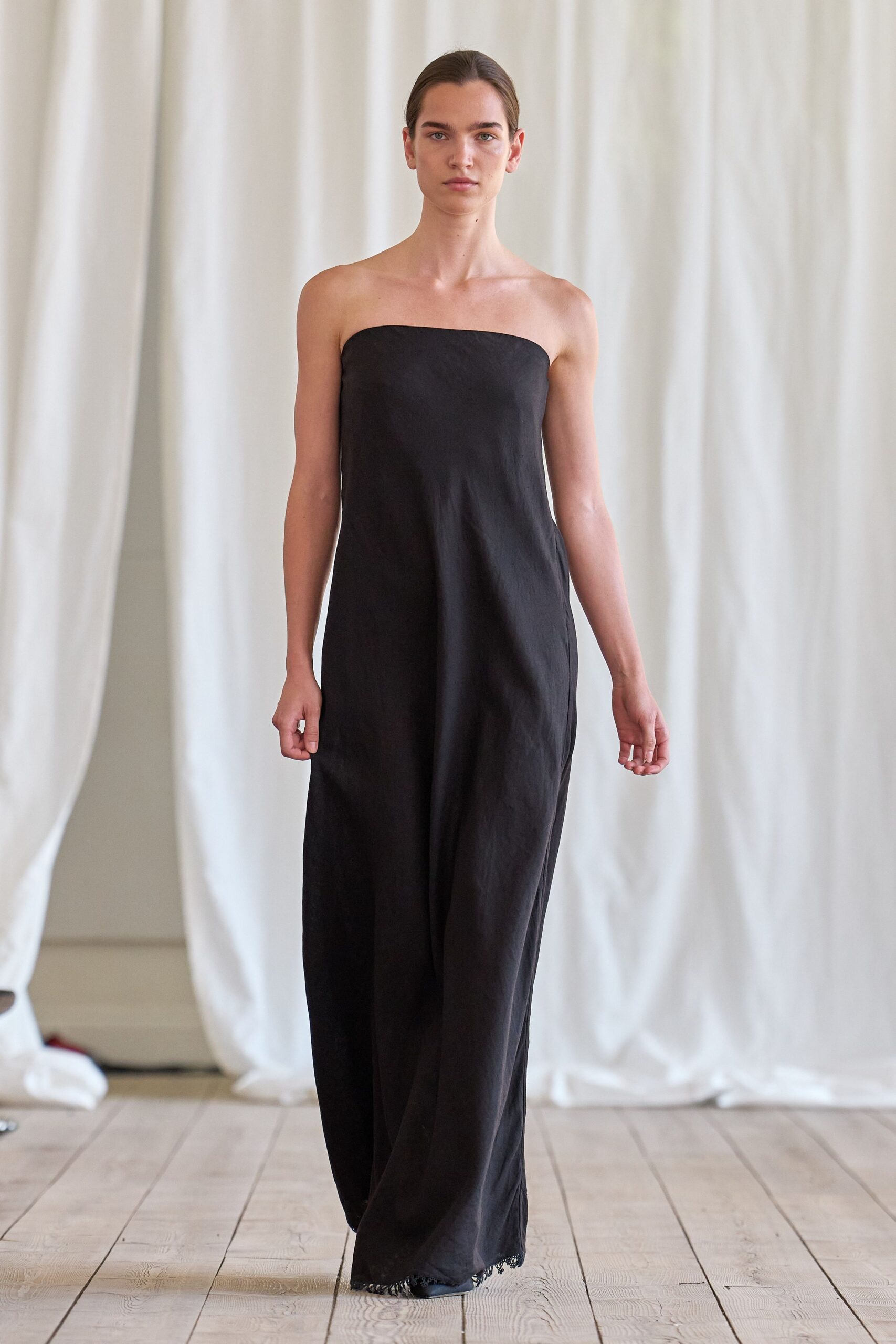 black strapless maxi gown