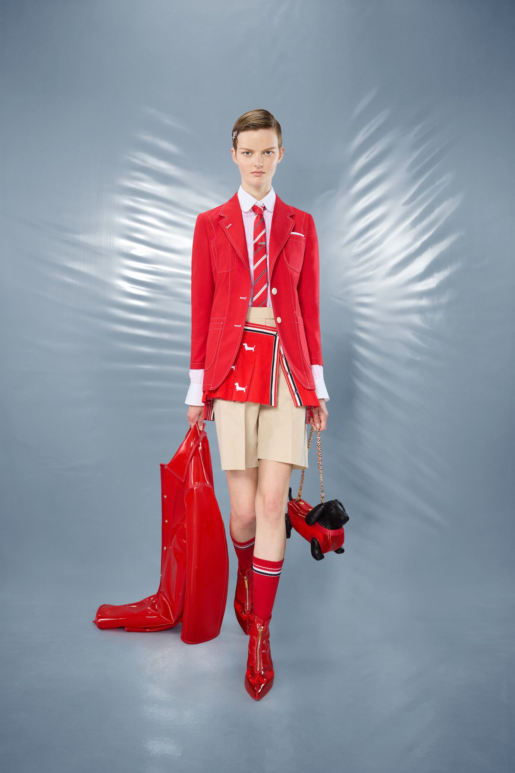 red vinyl shiny boots