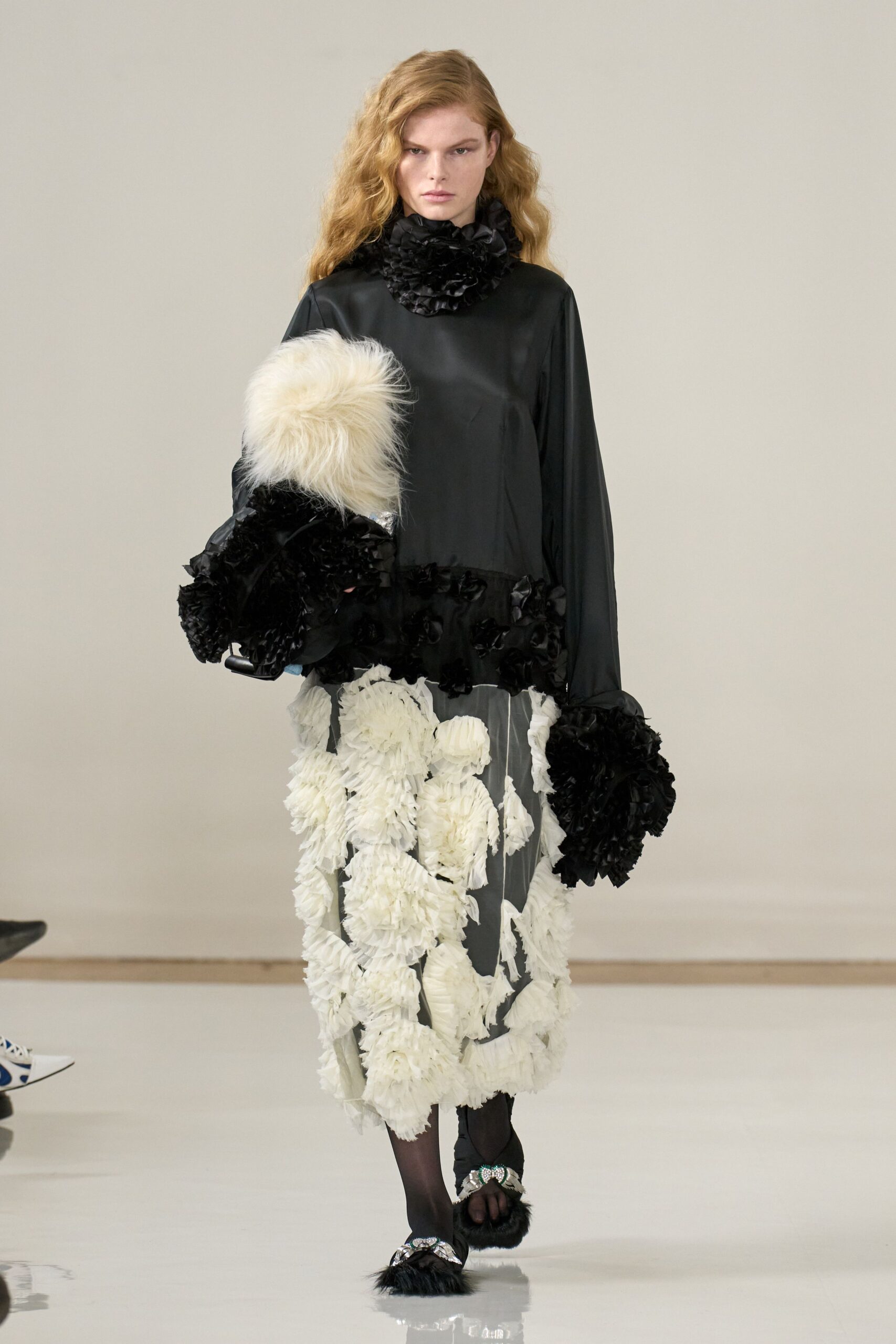 black fur shoes