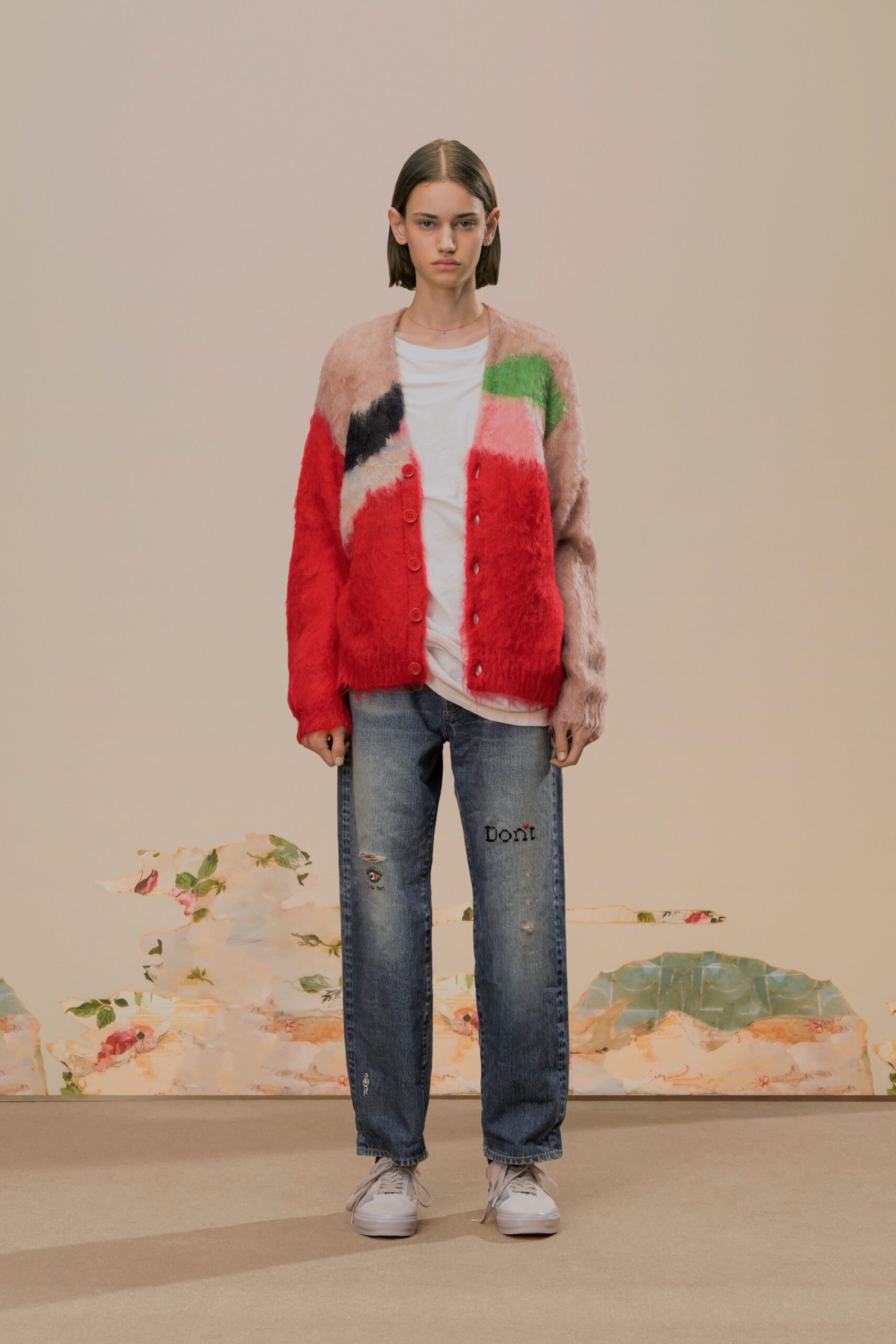 pink wool long-sleeve collared relaxed layered cardigan