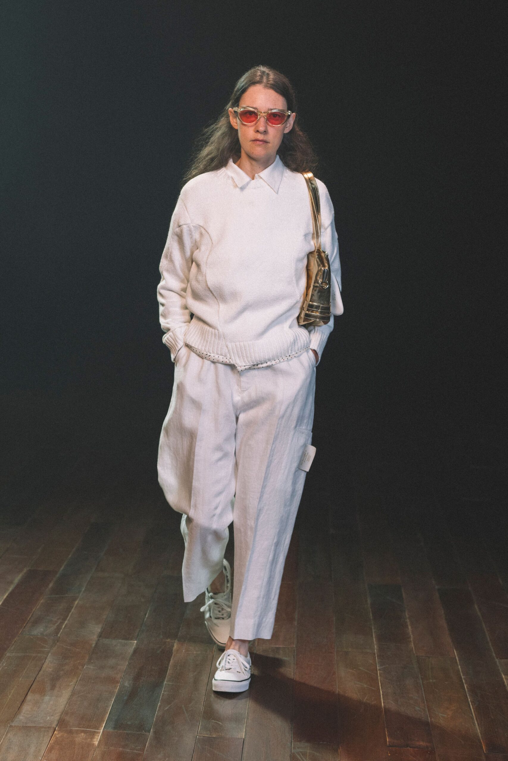 white relaxed sweater and pants