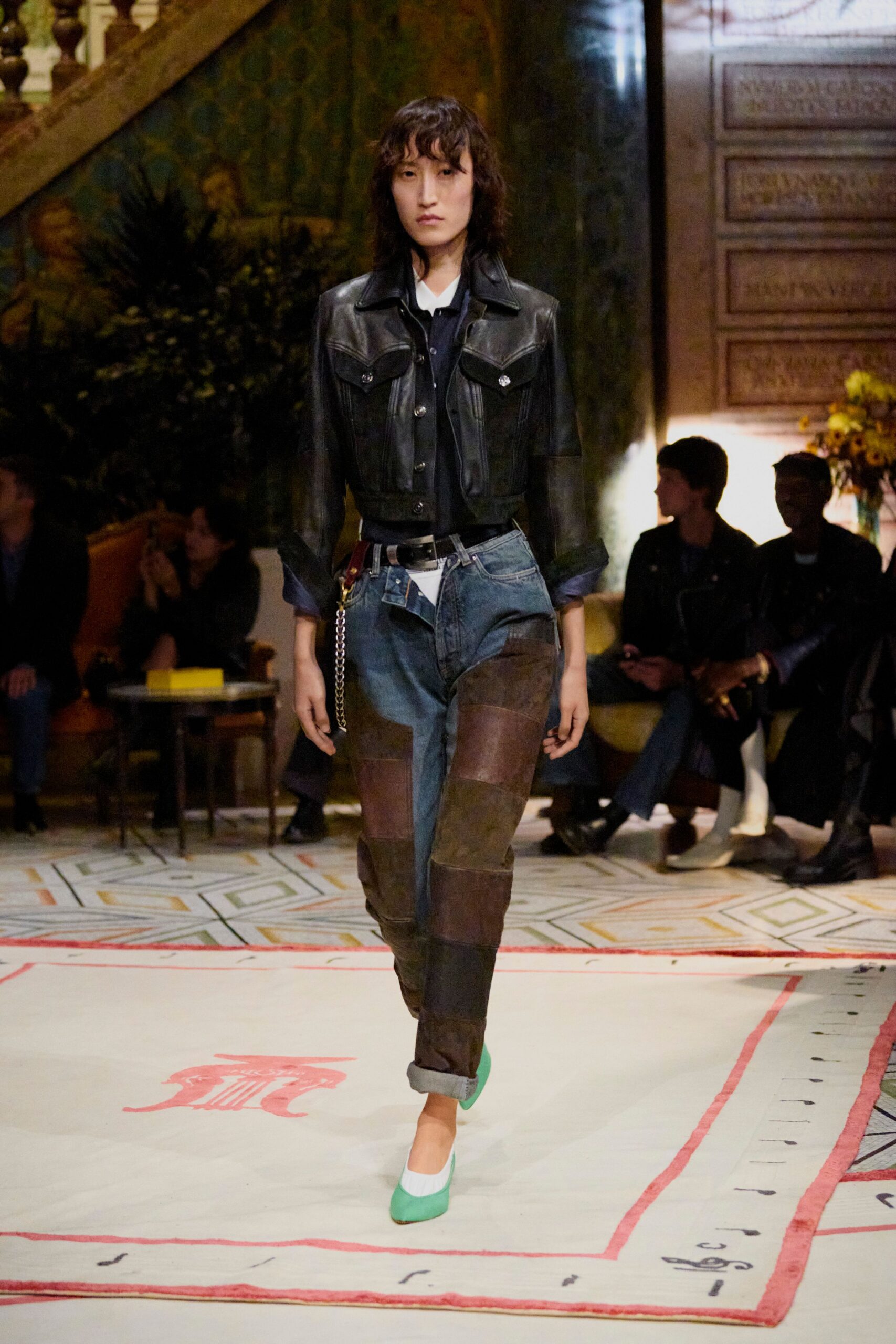 blue denim relaxed high-waisted cargo pants