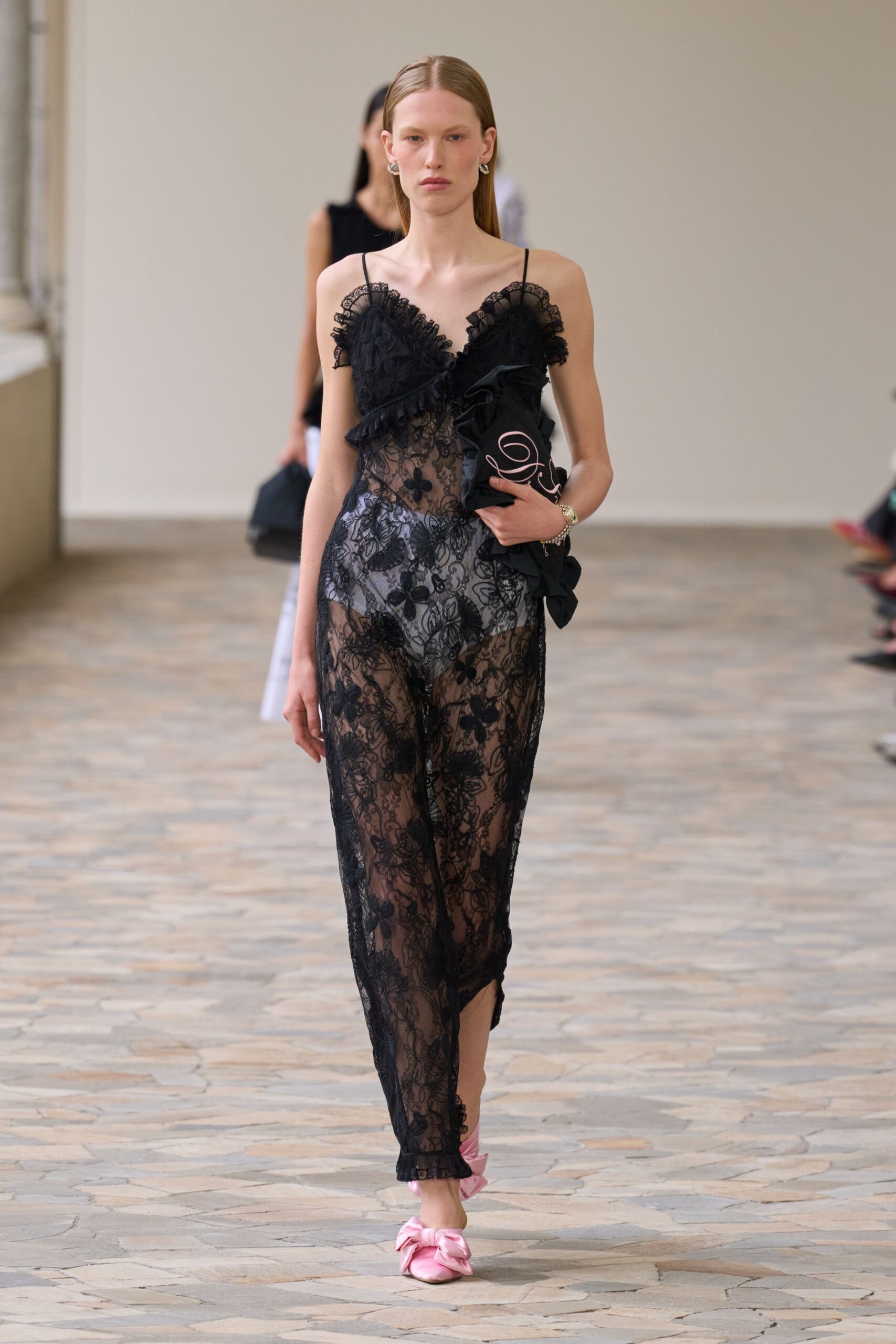 black lace sleeveless v-neck fitted ruffled embroidered jumpsuit