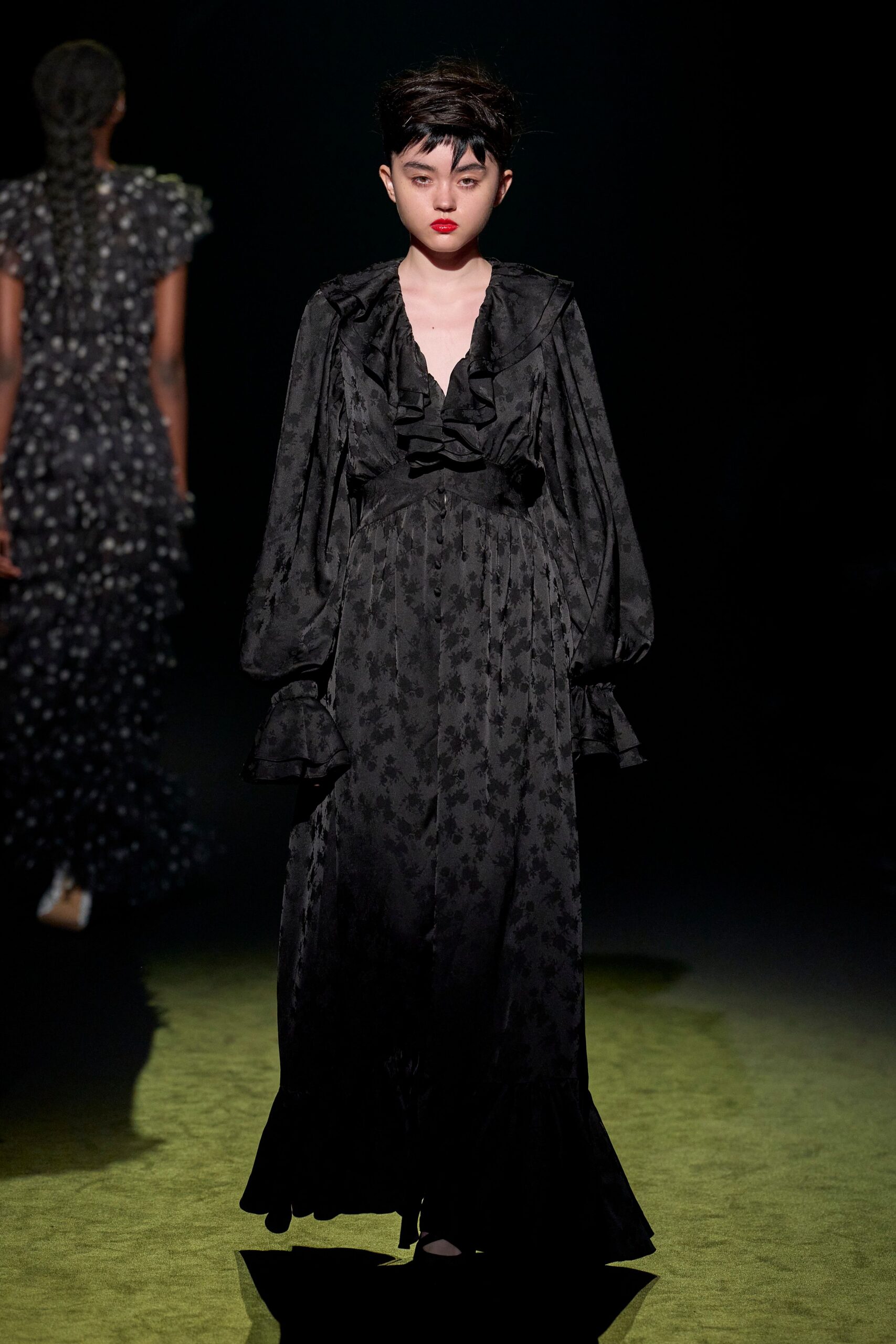 black silk long-sleeve gown