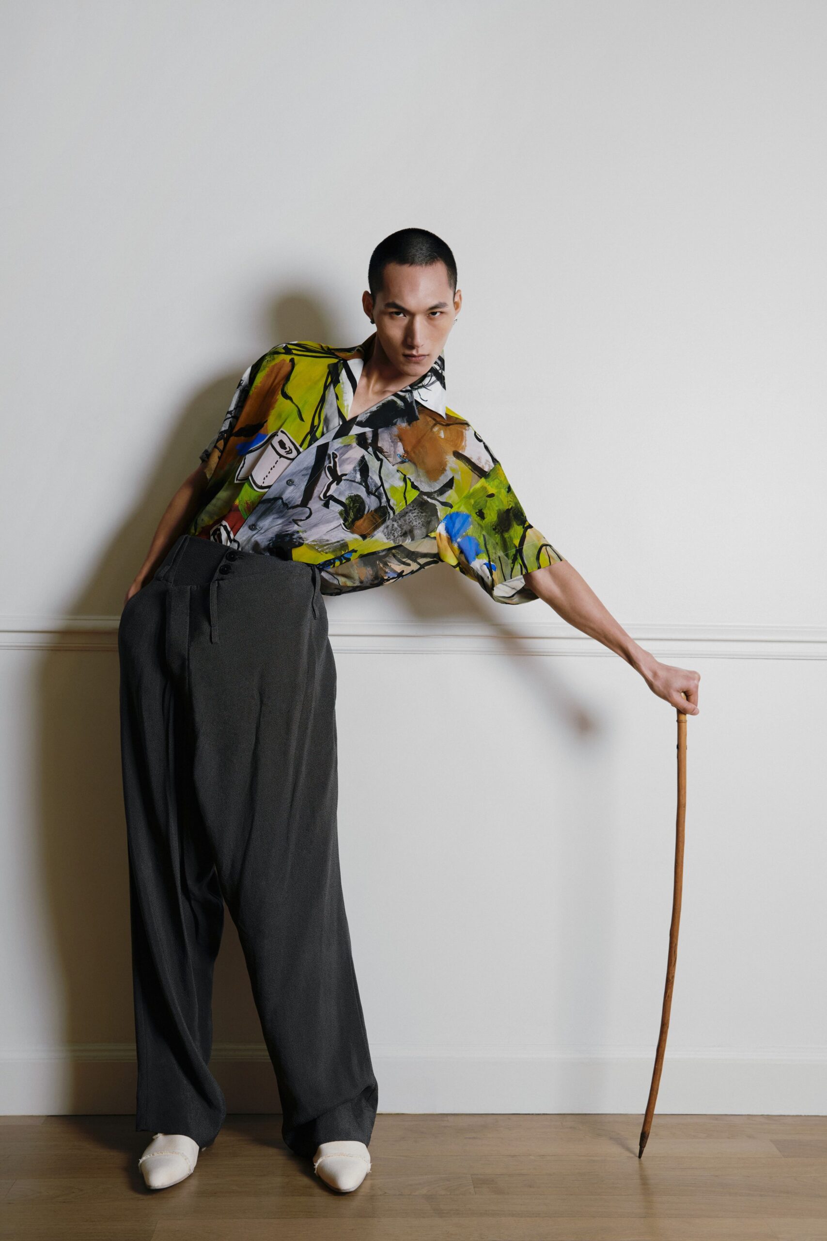 multi silk short-sleeve collared relaxed printed shirt