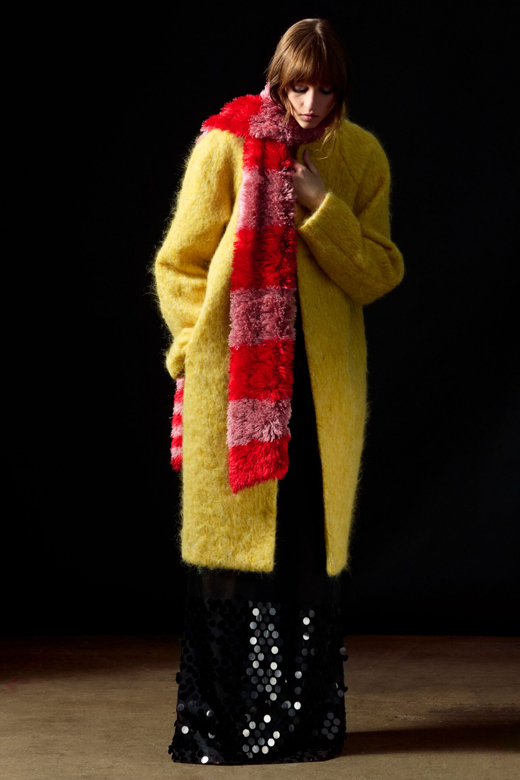 red faux-fur scarf