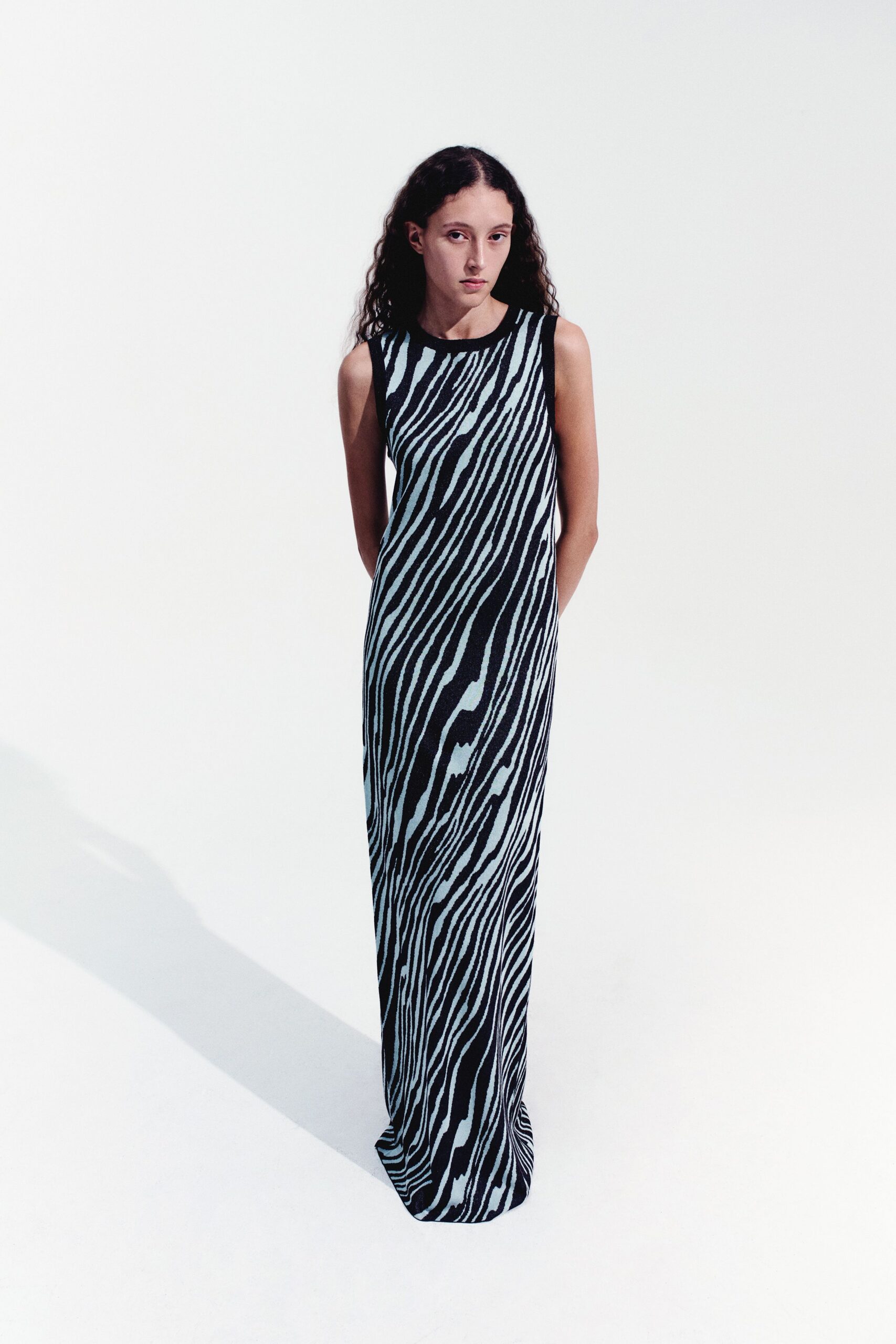 black and white printed gown