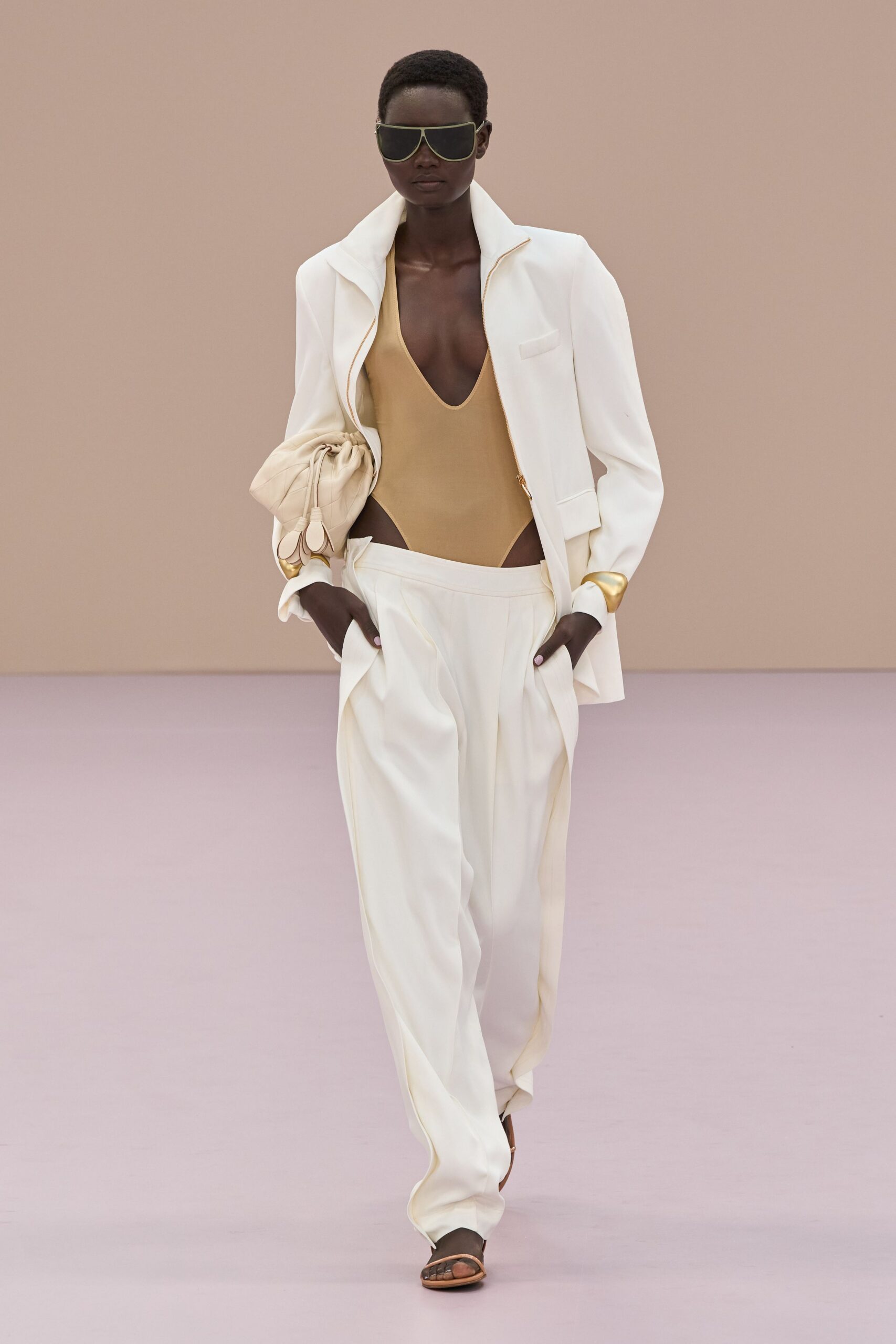 gold silk sleeveless v-neck fitted bodysuit