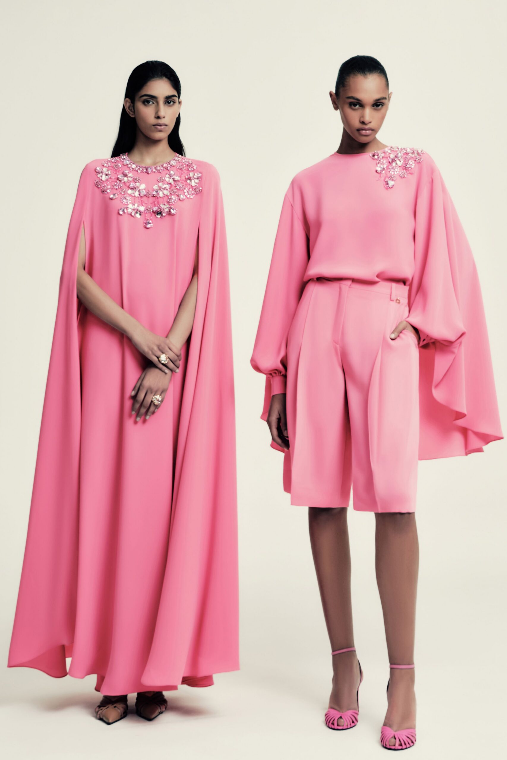 pink embellished gown and top