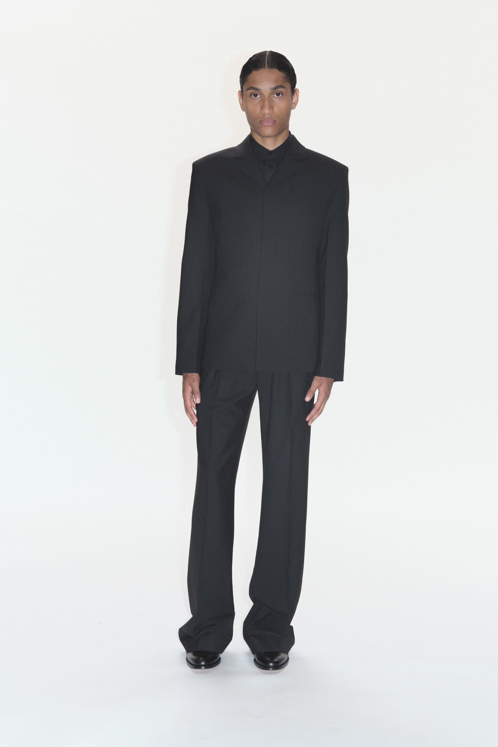 black tailored suit with shoes