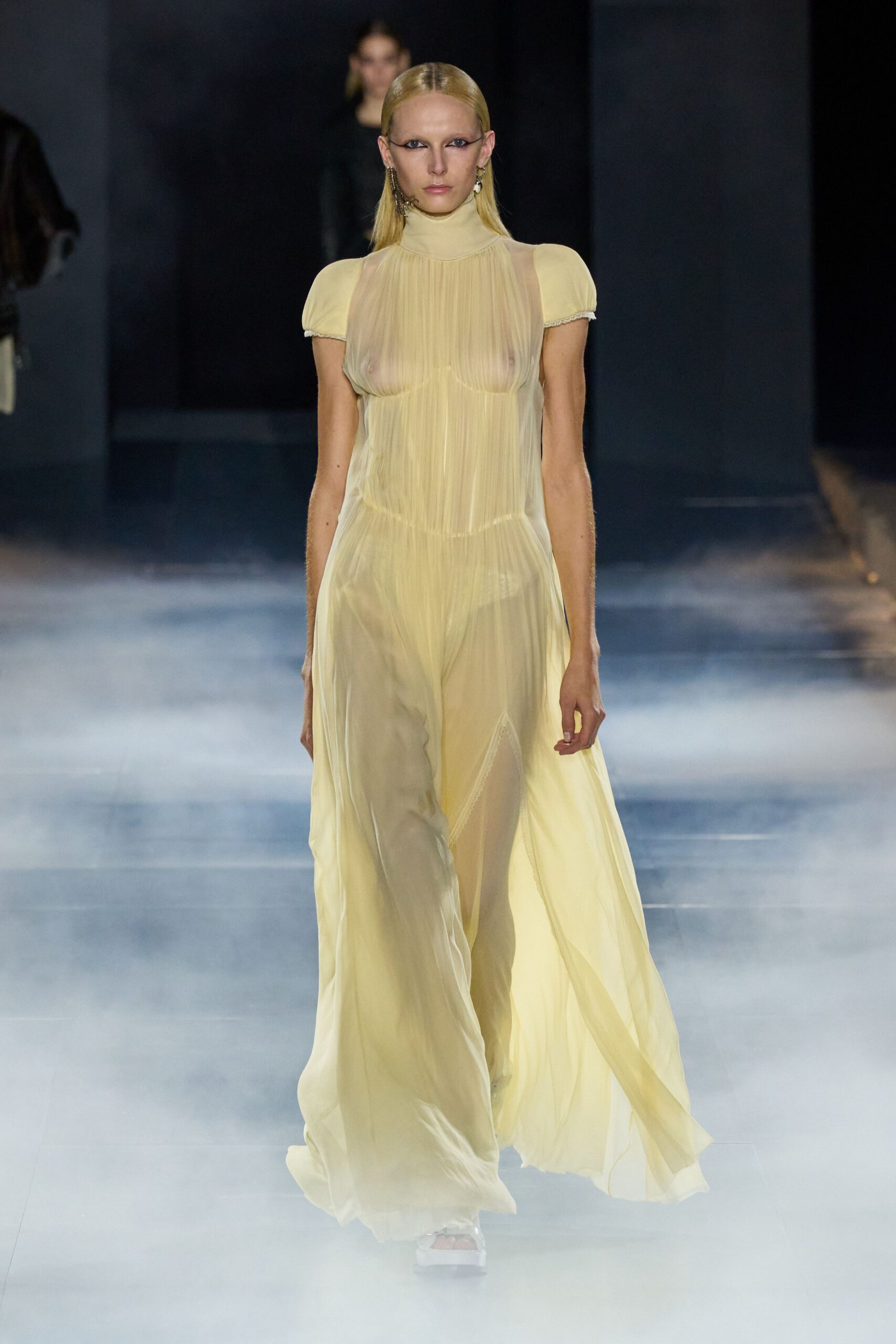 yellow sheer flowing gown