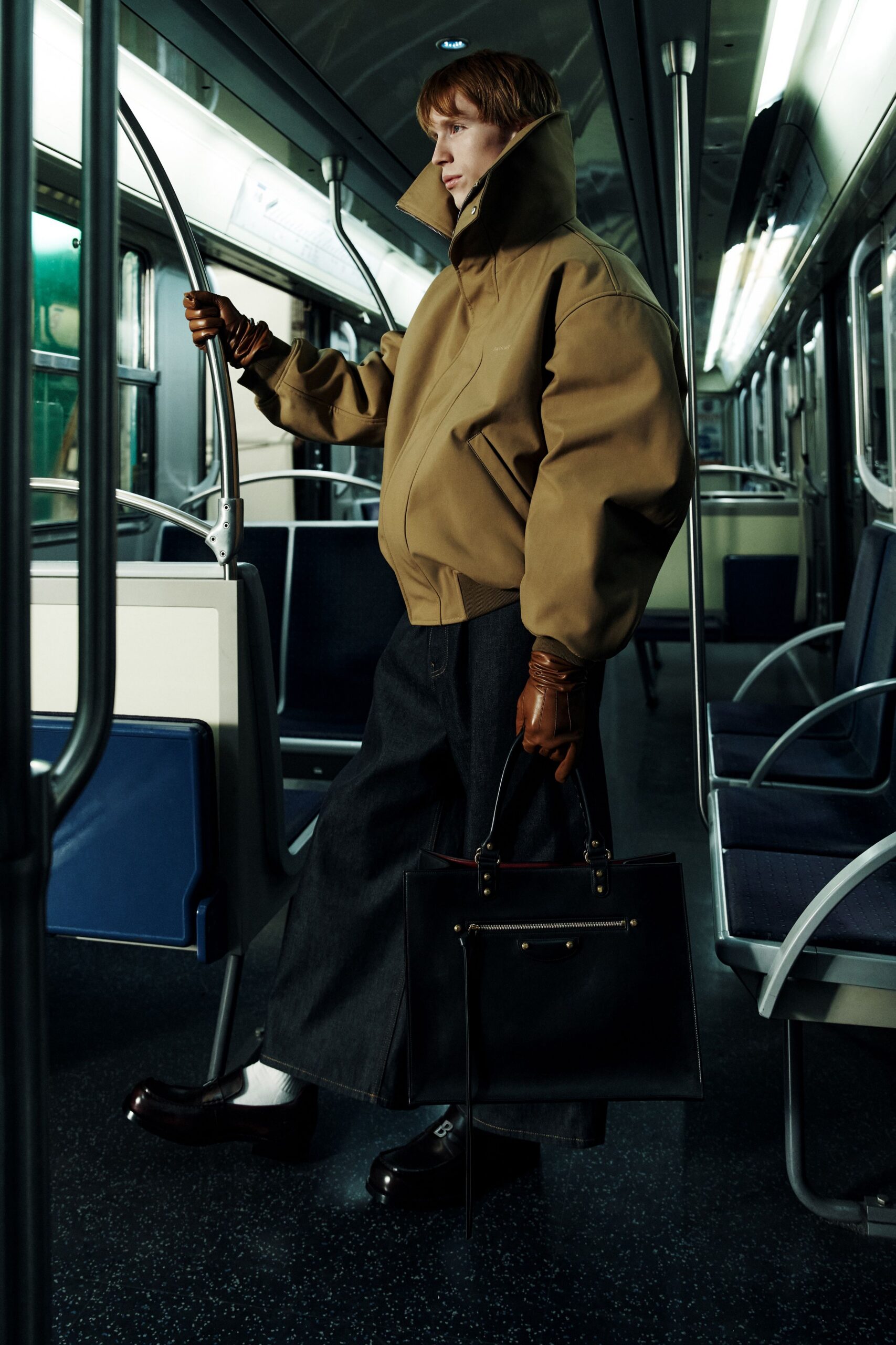 brown cotton long-sleeve collared oversized jacket