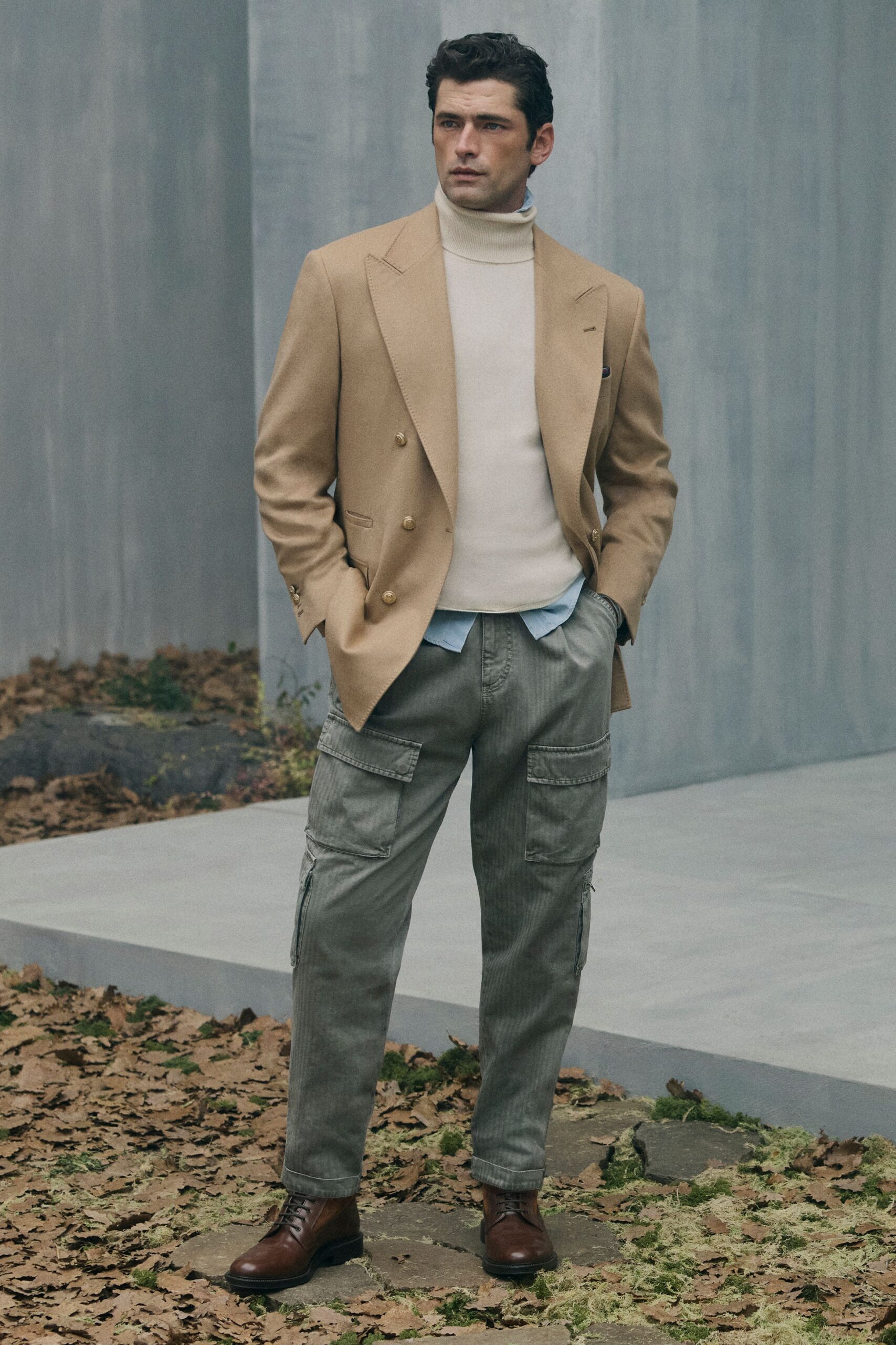 beige wool long-sleeve collared structured blazer