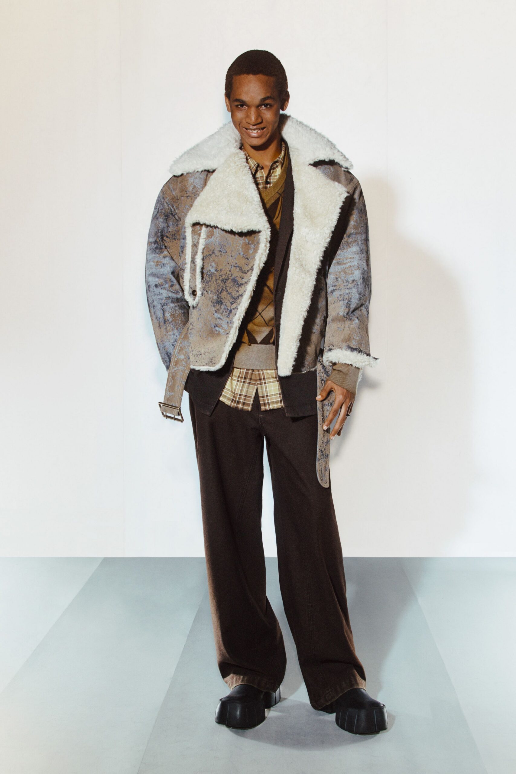 brown cotton long-sleeve collared relaxed layered jacket