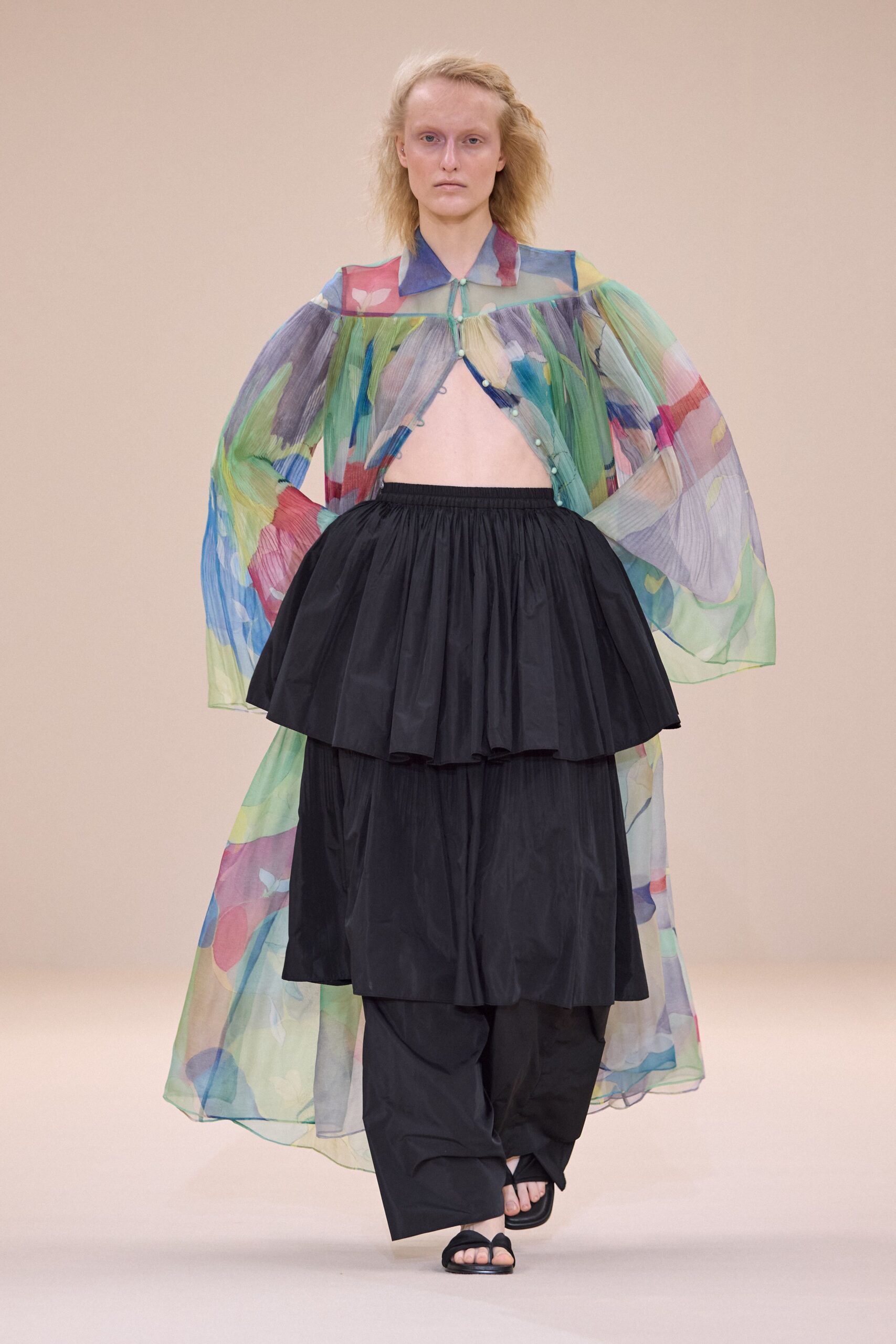multi chiffon long-sleeve relaxed layered flowing cape