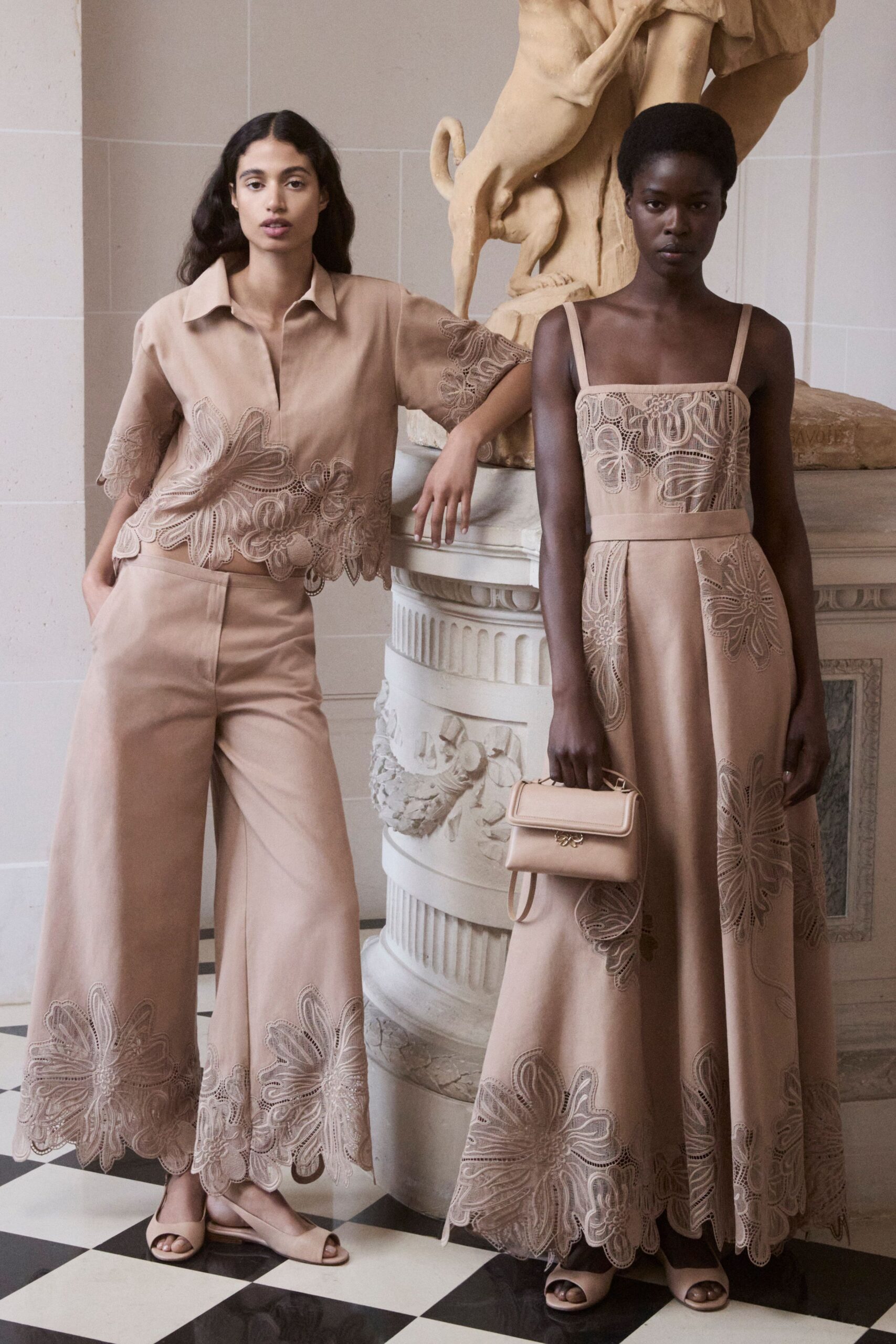 beige embroidered top and dress