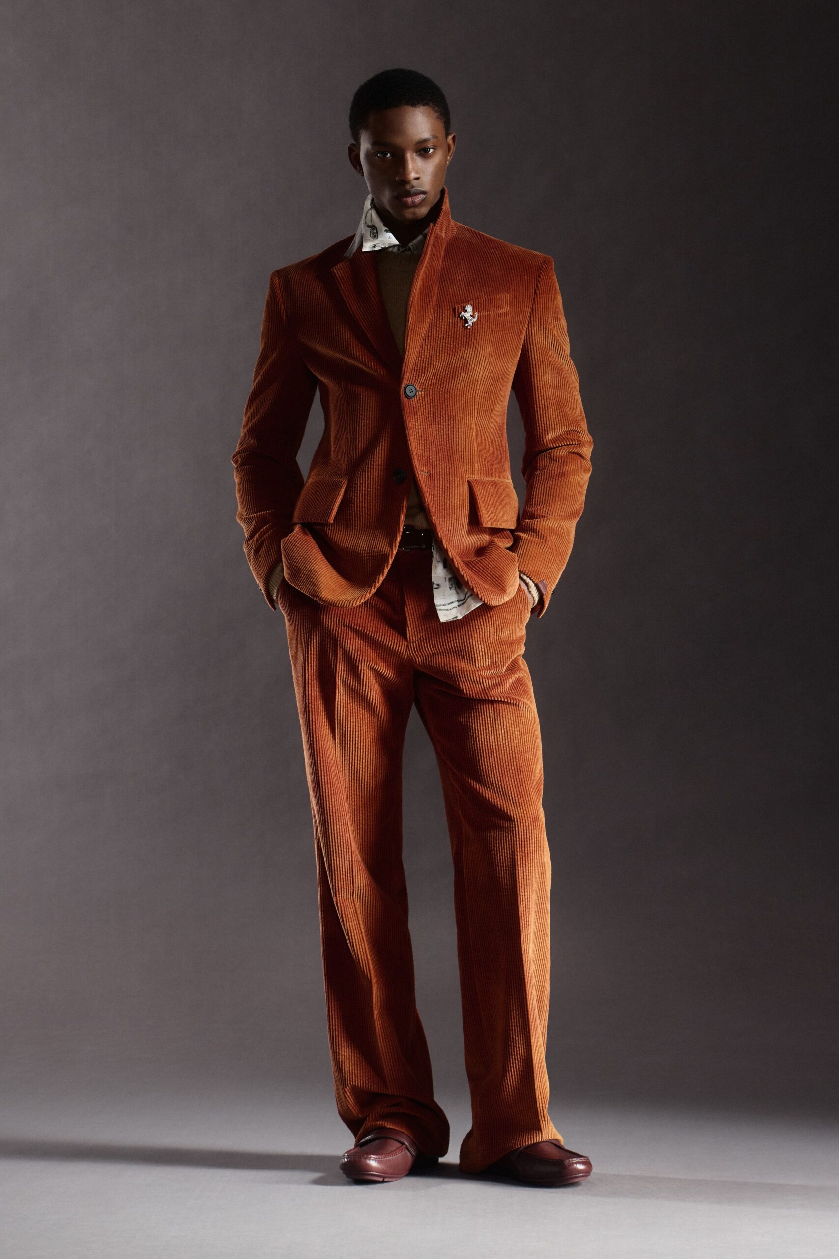 orange corduroy tailored suit