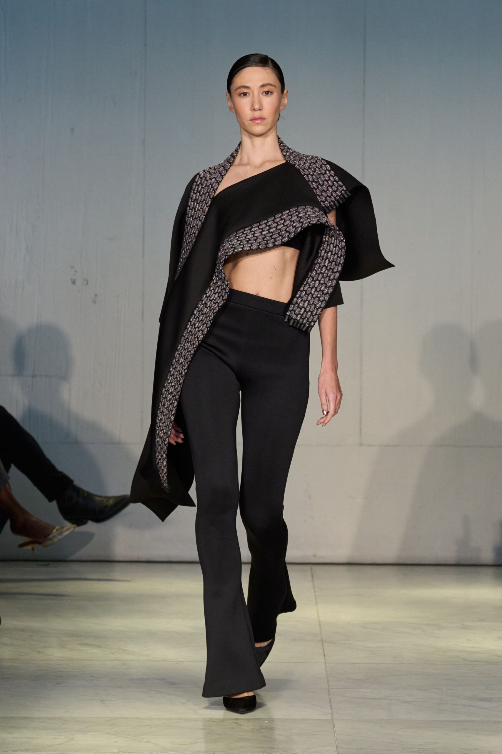 black fitted top and pants